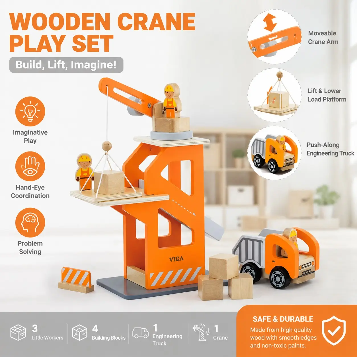 Buildable School Tool Gift Set, Learn Physics Through Role Play, Solid Wood & Plywood, Safe & Durable, Inspires Creativity
