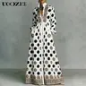 UOOZEE Women's New 2026 Bohemian Polka Dot Big Hemline Puff Sleeves Stand Collar Maxi Dress, Tribal Print Long Sleeve Button-Front Dress with Pockets, Vacation Shirt Dress, Tall Length (Ladies with C - Cup and Above Need To Order One Size Up)