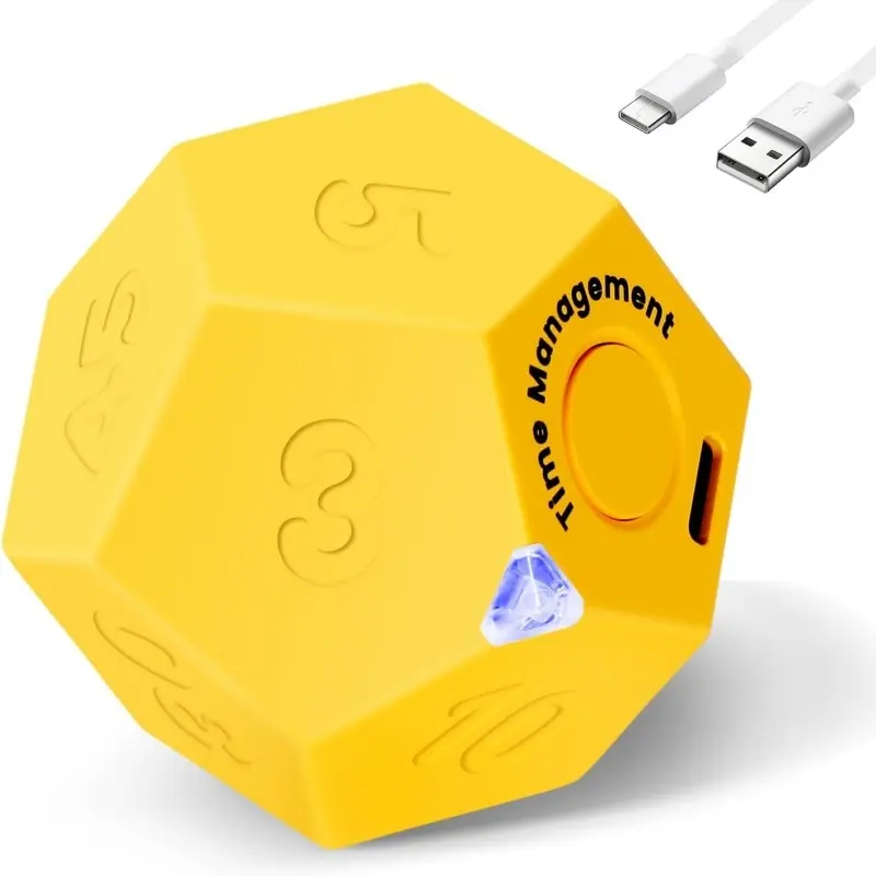Cube Pomodoro Timer - Flip to Start Countdown, Rechargeable Mini Productivity Timer, Silent Visual Timer for Study, Office, 11 Preset Times, Silent/Vibration, Time Management Tool for Kids & ADHD (Yellow)