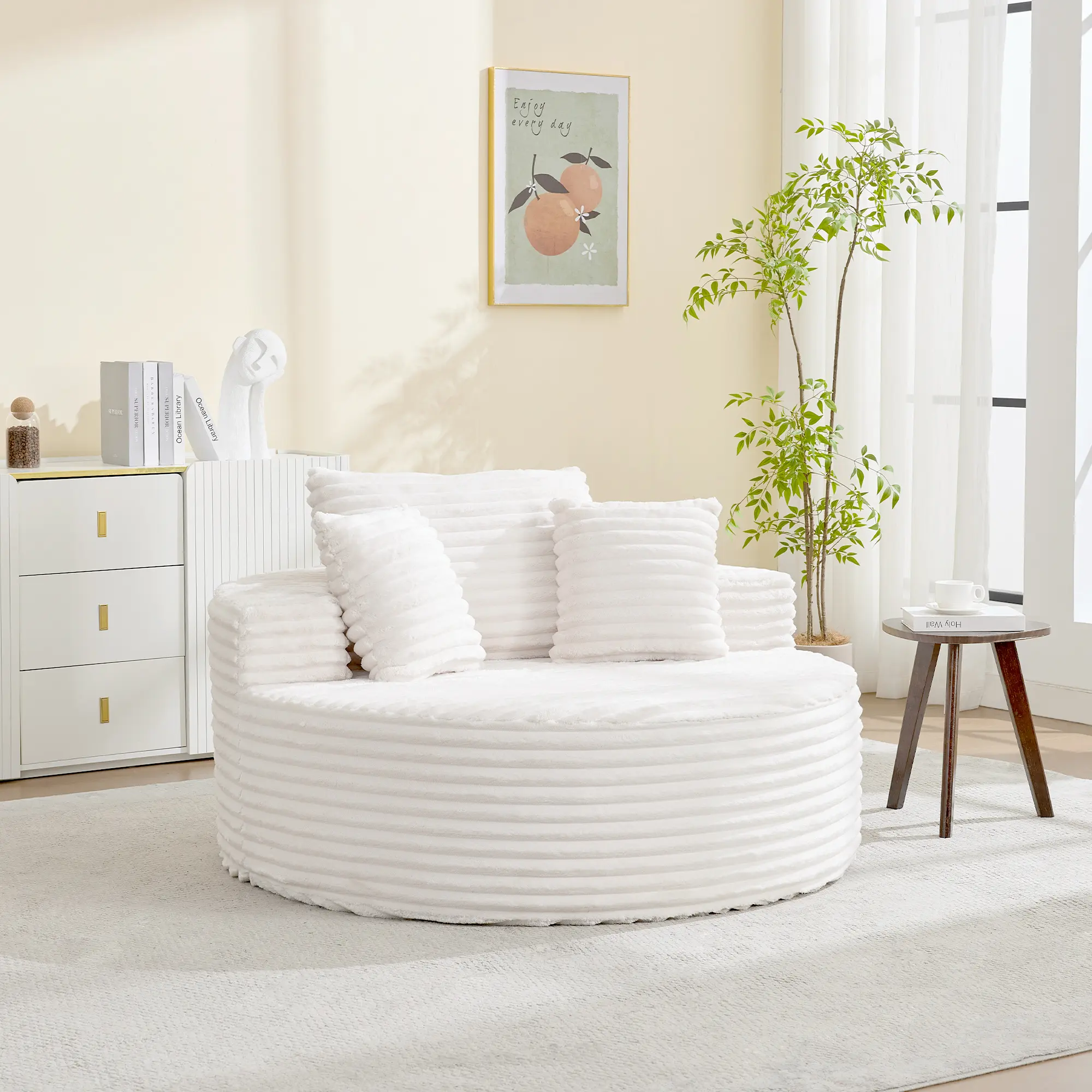 Oversized Comfort Chaise Lounge Sofa Bed - Round Corduroy Design, Deep Seat, Boneless Cloud Couch