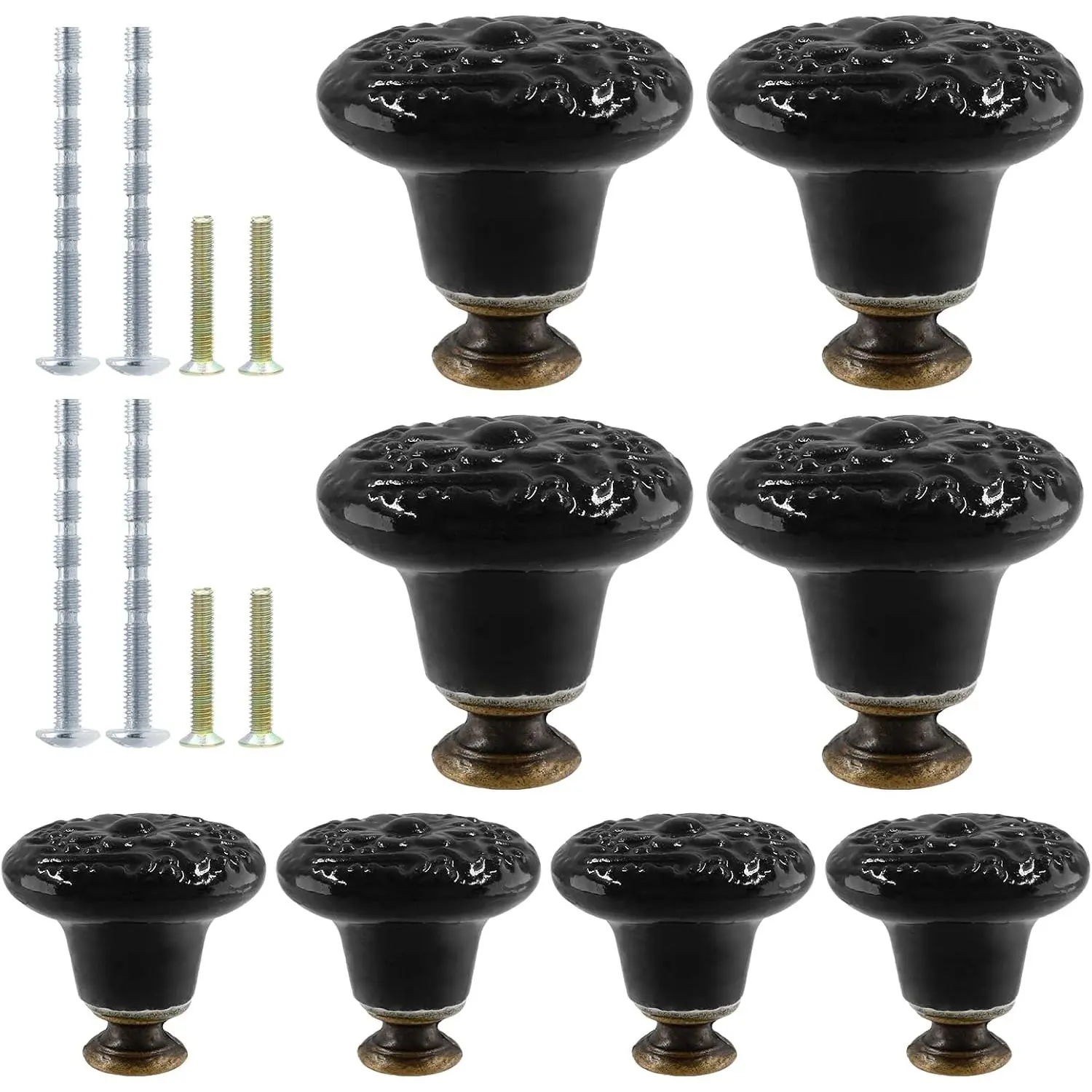 8 count Black Ceramic Knobs,  Kitchen Cabinet Pulls, Retro Ceramic Dresser Knobs, Decorative Drawer Pull Handles for Closet, Cupboard, Furniture Door Knob