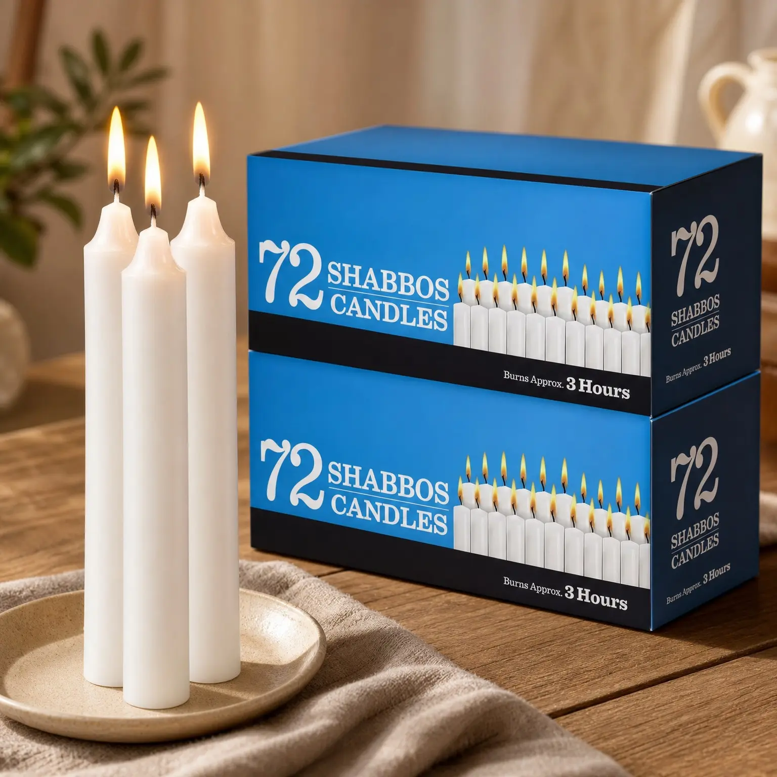 Shabbat Candles, Traditional Shabbos Candles, 3 Hour Burn Time, 144 Count (72 Count per Pack, Pack of 2)Gift