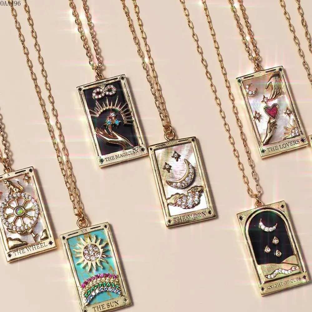 Women's Tarot Card Pendant Necklace, Gold-Plated Titanium Steel Chain, Vintage Crystal Teardrop Charm Mystical Jewelry for Daily Wear, Festivals Gift Giving (DIY Bag Accessory), Teardrops, Crystal Charm