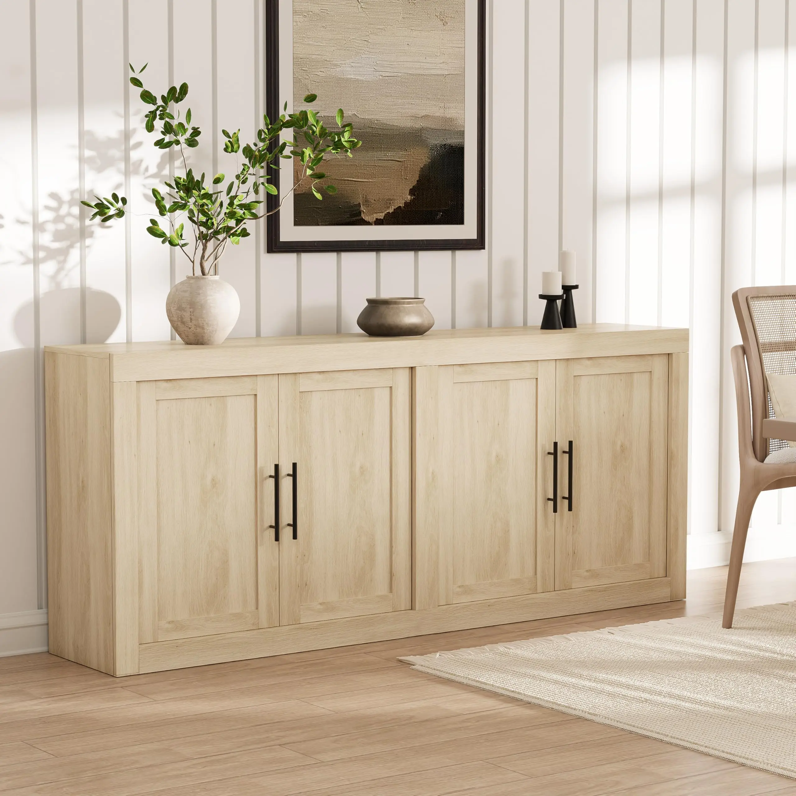 Buffet Cabinet with Storage, Sideboard Cabinet with Adjustable Shelves, Farmhouse Coffee Bar Station Table, Modern Wood Cupboard for Kitchen, Living room and Dining Room