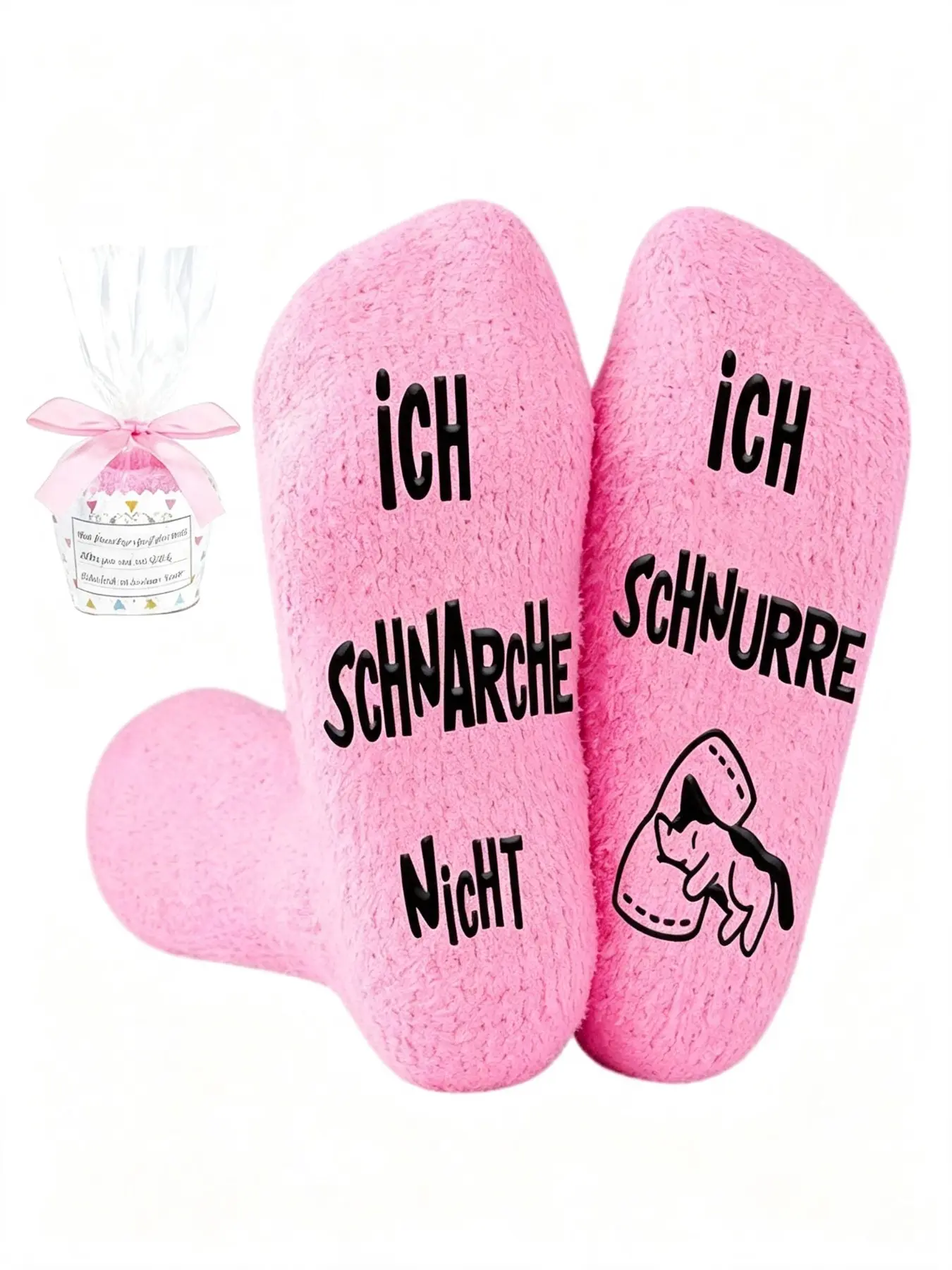 Women's Plush Warm Home Socks, German Letters & Cute Cat Pattern, Soft Coral Fleece, Comfortable for Sleep, Perfect Gift for Holidays