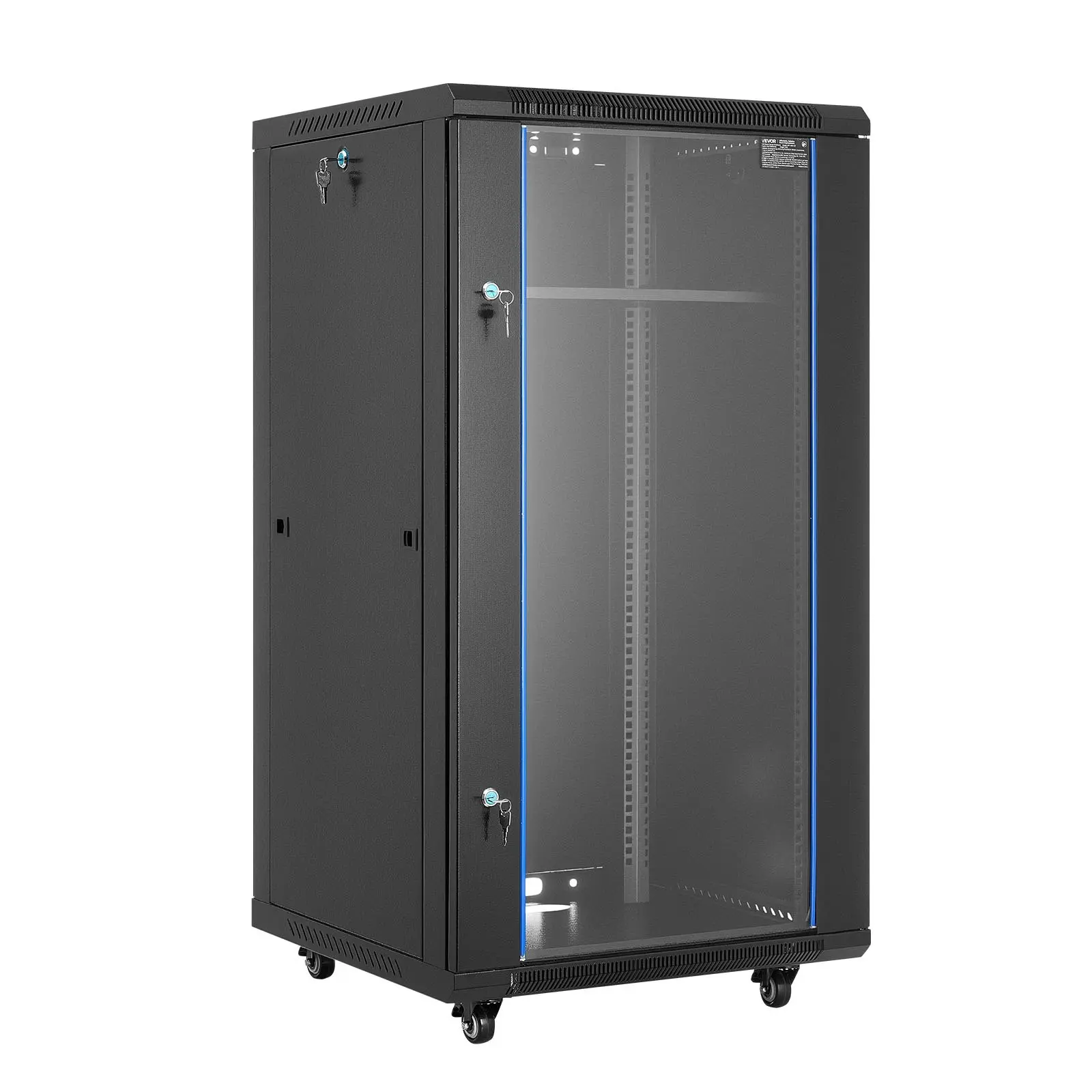 VEVOR 22U Wall Mount Network Cabinet, 23.6in Depth, 300 lbs/136 kg Max Load, Adjustable Rack Enclosure with Locking Tempered Glass Door, Side Panels, Excellent Heat Dissipation for IT/A/V Equipment in Classrooms