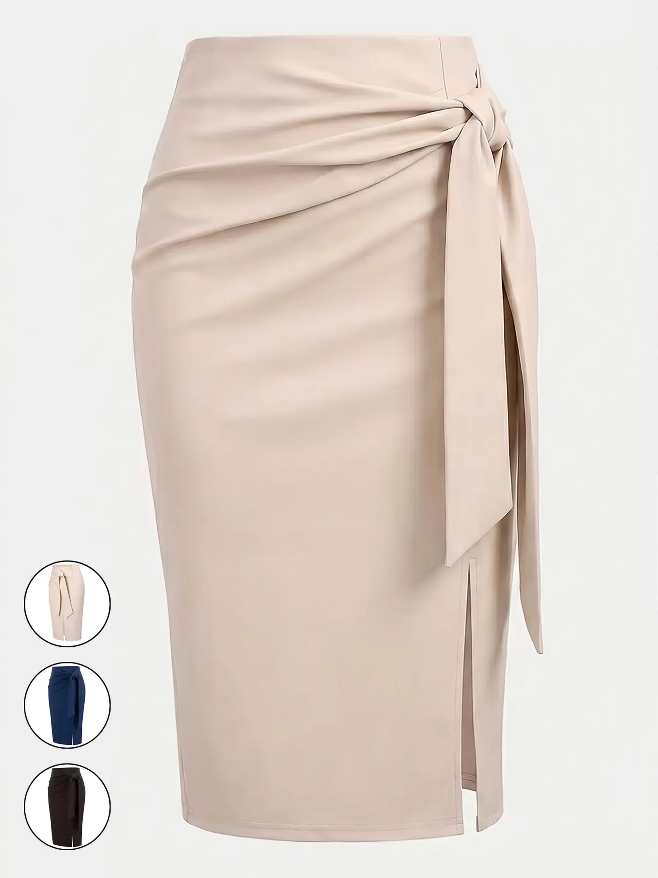Women's Casual Elegant Professional Solid High Waist Slit Knot Skirt, Stylish Midi Skirt for Office Look, Perfect for Daily Wear, Bottoms