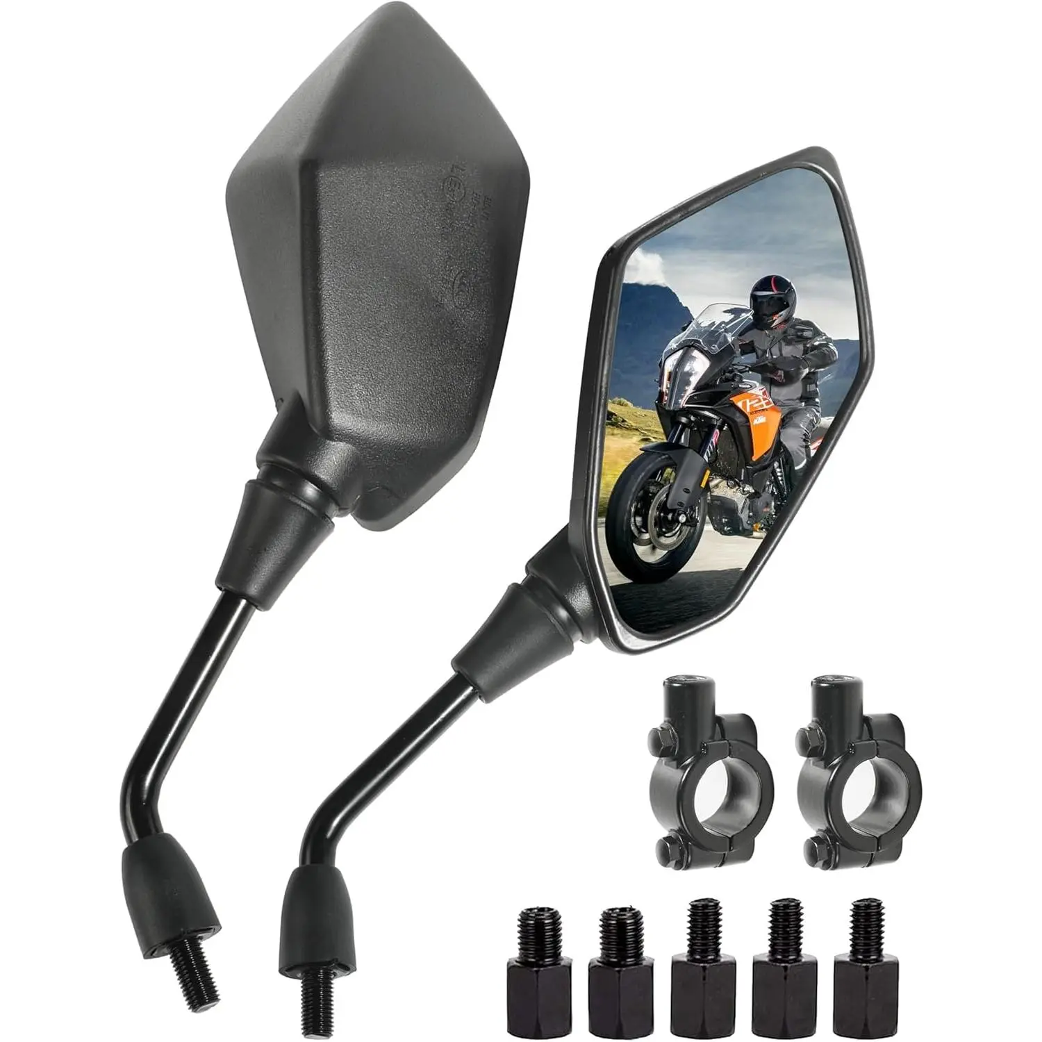 2PCS Motorcycle Mirrors,Car Accessories Universal 360-degree Adjustable Motorcycle Mirror for Handlebars,Automotive Replacement Powersports Side Mirrors,Fit for Most Motorcycle (Black)
