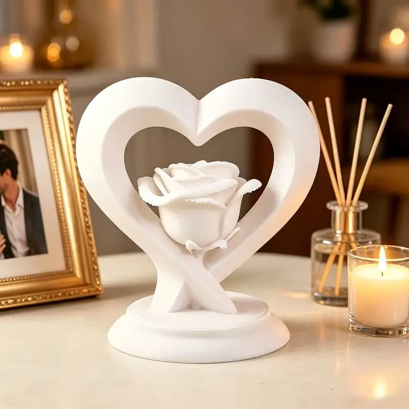 Heart Rose Statue Ornament, Decorative Statues, Decorative Piece, Romantic Desktop Decor, Perfect for Valentine's Day, Wedding, Anniversary, Mother's Day, Father's Day Gifts