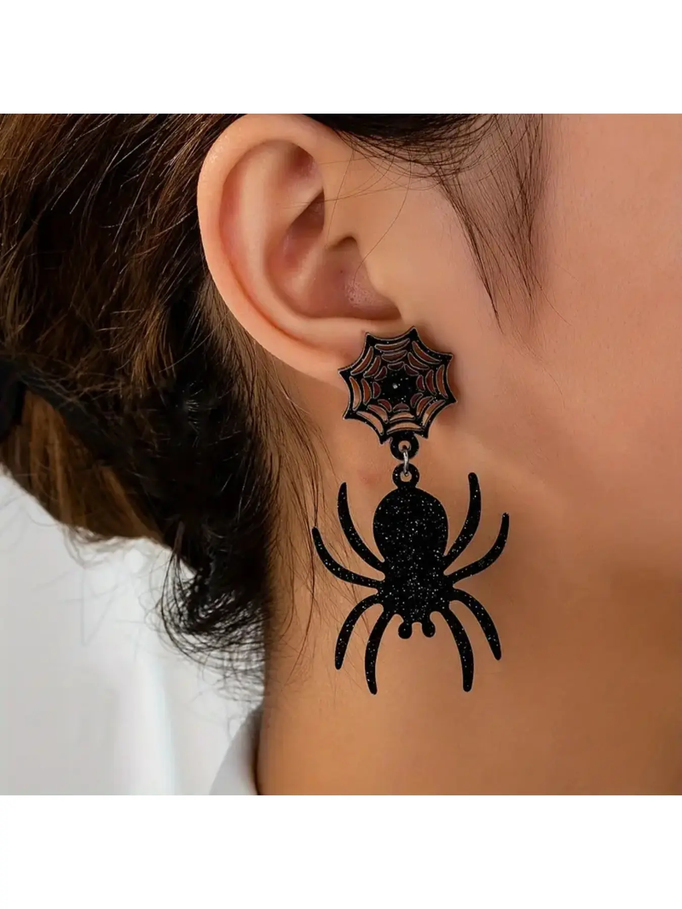 Spider web earrings Halloween DIY accessories flat acrylic horror black spider earrings for women