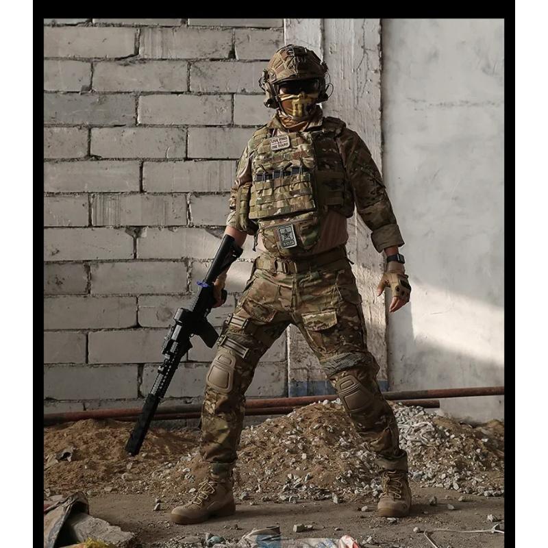 Men's Camo Tactical Cargo Pants With Knee Pads|   G2 Frogg Trousers For Hiking Camping Training