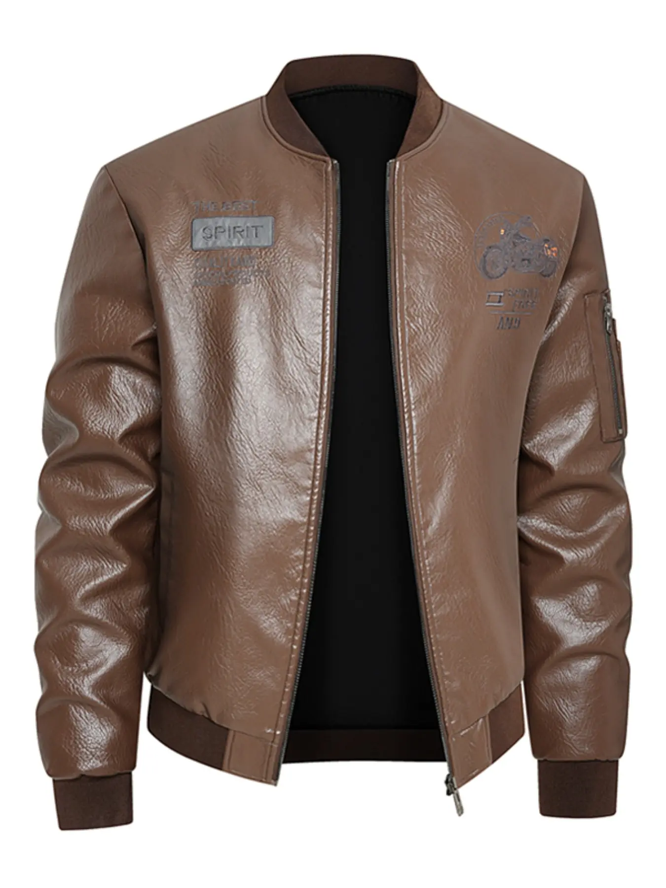 Men's retro motorcycle embroidered leather jacket, fashionable pilot baseball bomber jacket, autumn and winter street fashion Casual slim fit black PU motorcycle jacket