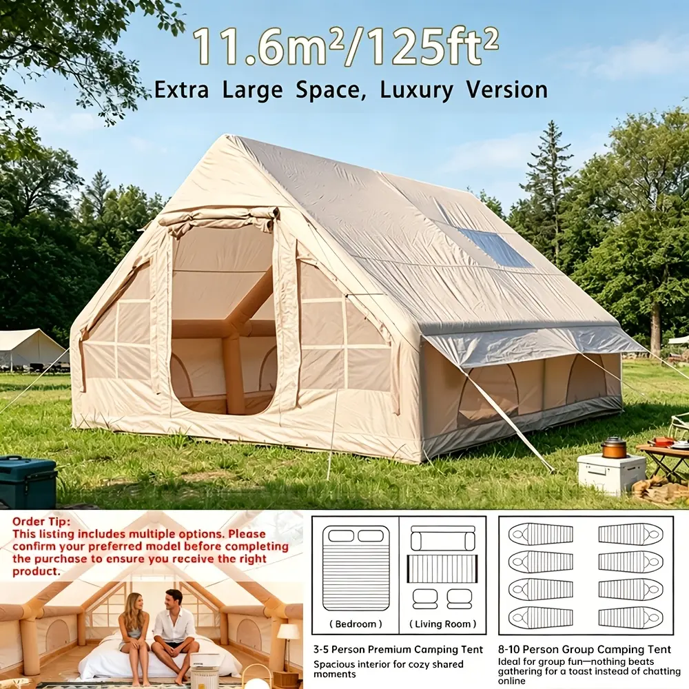 Inflatable Camping Tent for 4-6 Person,4 Season Camping Tent, Large Luxury Air Tent with Manual Pump, Easy Setup Portable Glamping House, High Quality Windproof Family Outdoor Shelter Best Valentine's Day Gifts