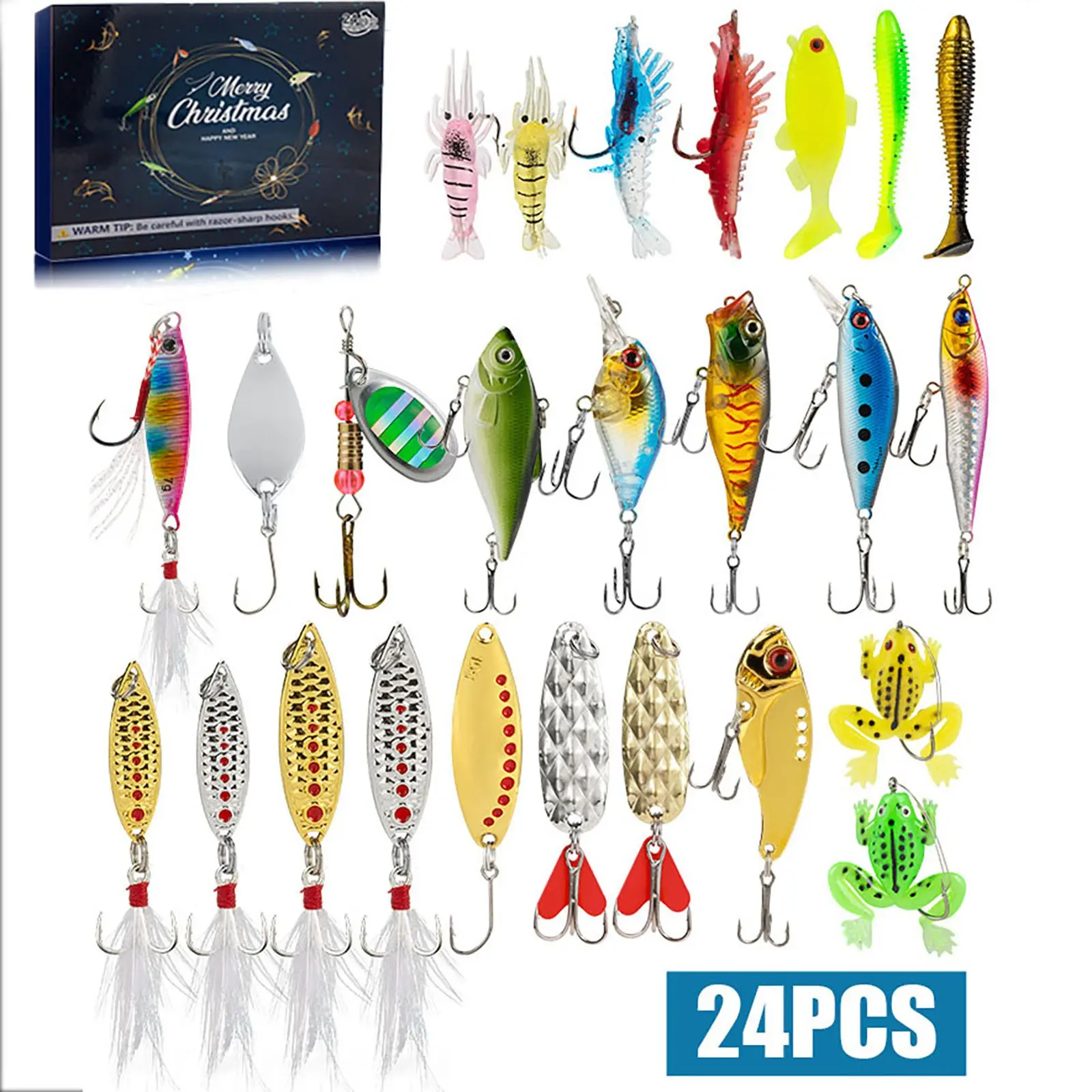 Christmas Countdown Fishing Calendar, 24-Day Fishing Bait Set, Perfect Christmas Gift for Adults, Teens, Boys, 2026 Model