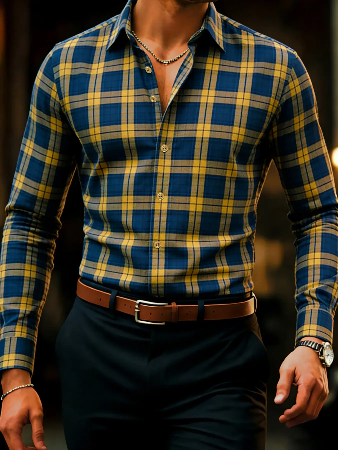 2026 New Arrival Men Vintage Checked Shirt Soft Breathable Casual Top Holiday Night Club Outfit-CS5503