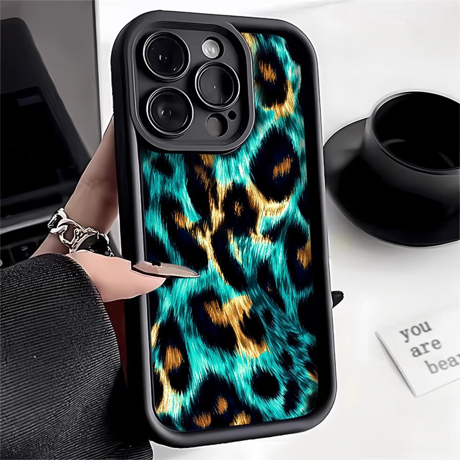 Phone Case: 1pc Turquoise Leopard Print Phone Case Suitable for Apple iPhone 17 E Air Pro ProMax iPhone16 15 14 Plus 13 12 Mini 11 X XS XR Shock Proof All Inclusive Lens Protection Personality Fashion You Can Give It