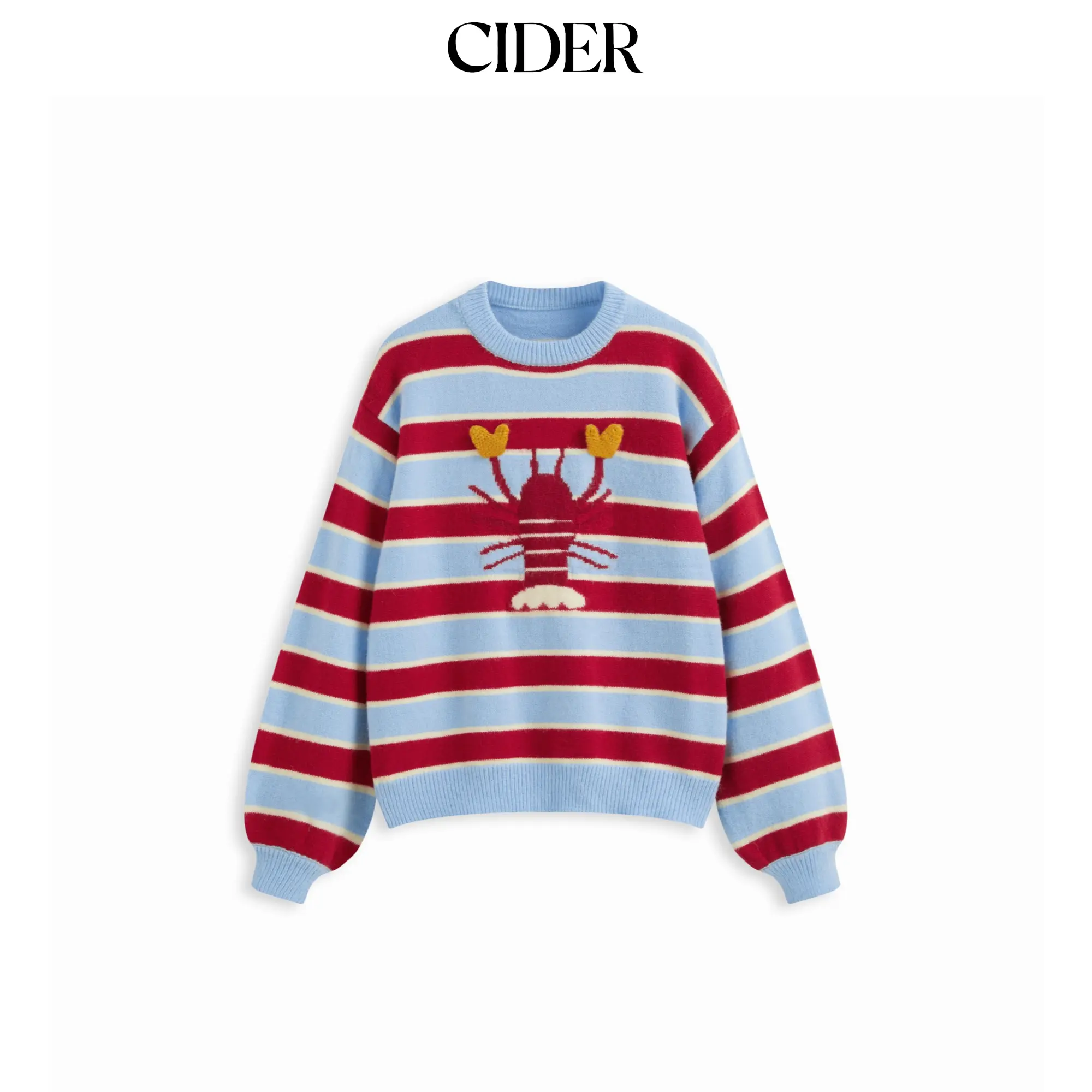 Cider Knit Lobster Pattern Striped Round Neckline Oversized Sweater SohoChic