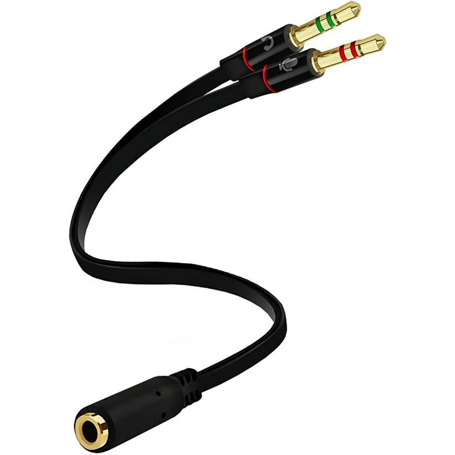 3.5mm Female to 2 Dual Male Headphone Mic Splitter, Stereo Audio 3.5mm A/V Adapters & Cables, Compact PC/Laptop Smartphone Headset Adapter