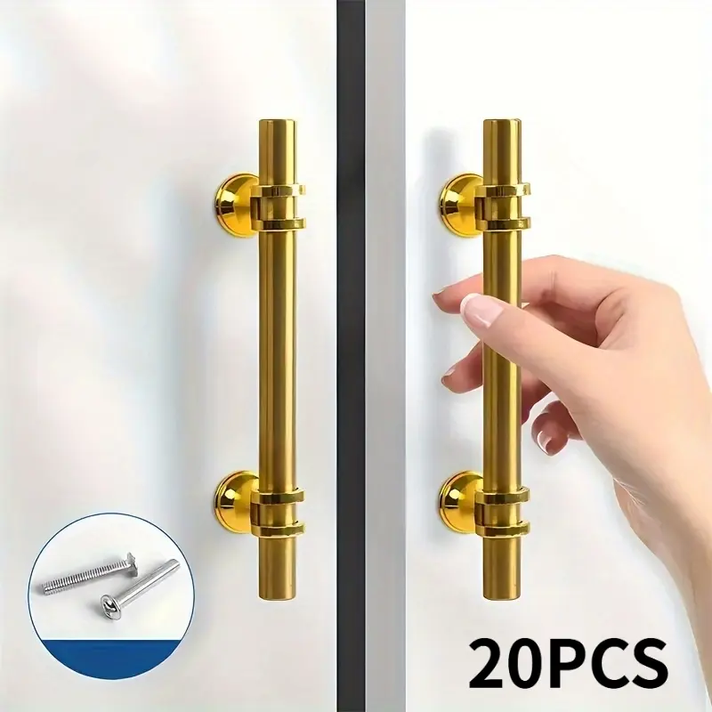 20pcs Polished Stainless Steel Gold Cabinet Handles - Modern Minimalist Door Handles Interior with Installation Screws, Suitable for Kitchen Cabinets, Wardrob