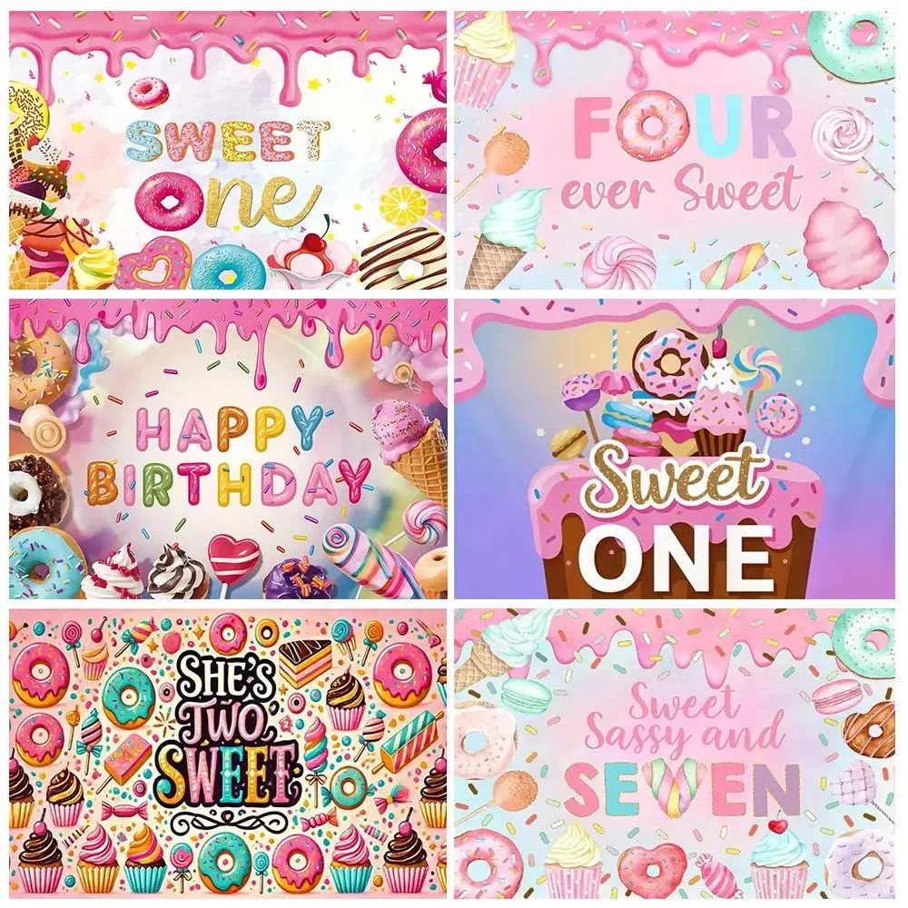 Sweet Donut Theme Background Banner Girl Birthday Party Decorations Ice Cream Dessert Photography Backdrop Baby Shower Supplies