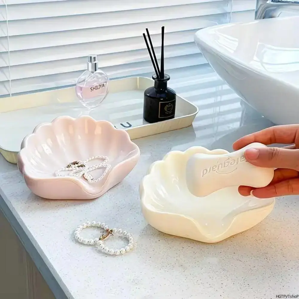 Nordic Seashell Soap Dish, White Plastic Self-Draining Tray for Bathroom, Multifunctional Jewelry and Cosmetic Organizer, Bathroom Accessory, Minimalist, Soap Holder For Shower, Gift