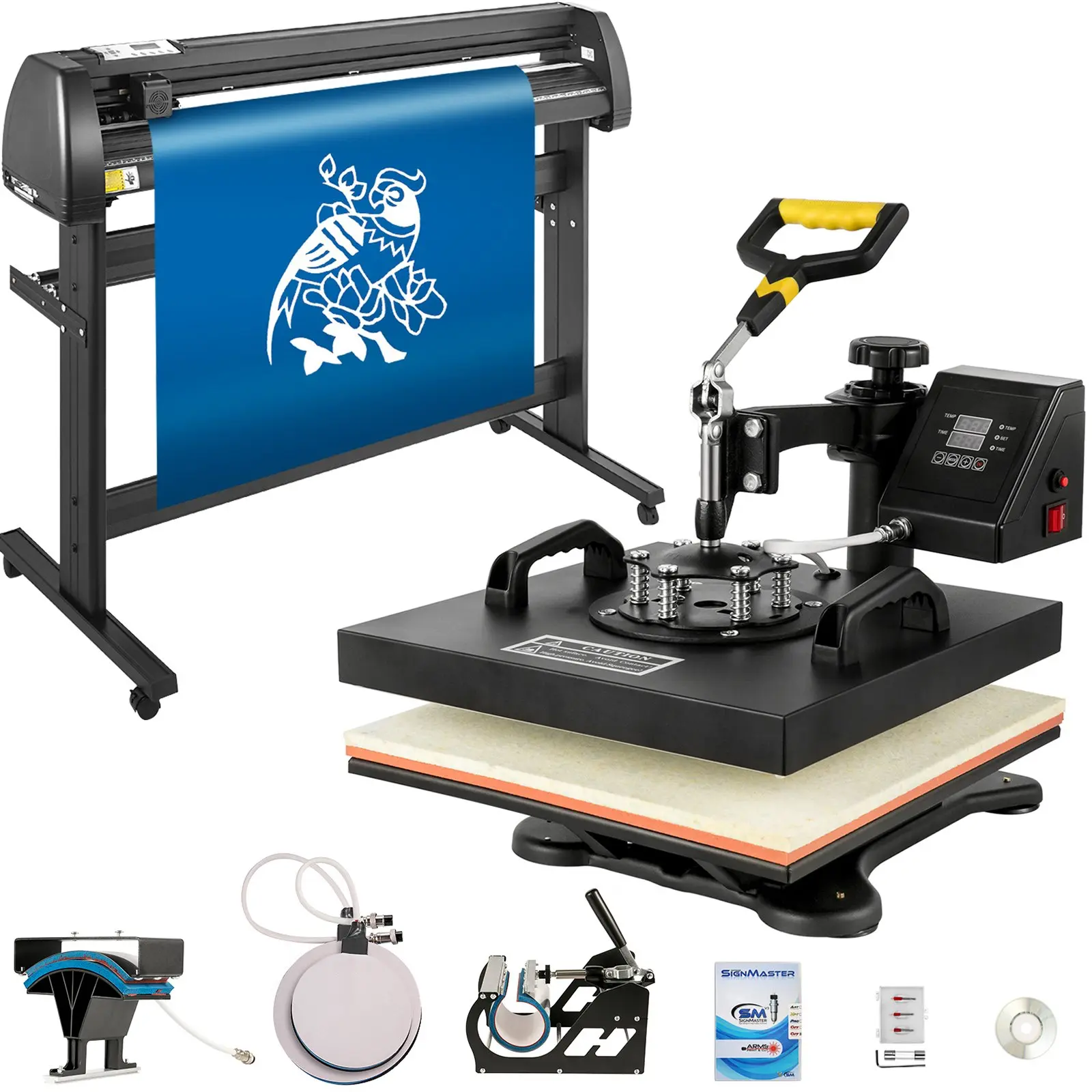 5-in-1 Heat Press & 15x15 in Vinyl Cutter Plotter, 53-in USB Port Sticker Printing DIY Kit for Indoor Furniture Beds