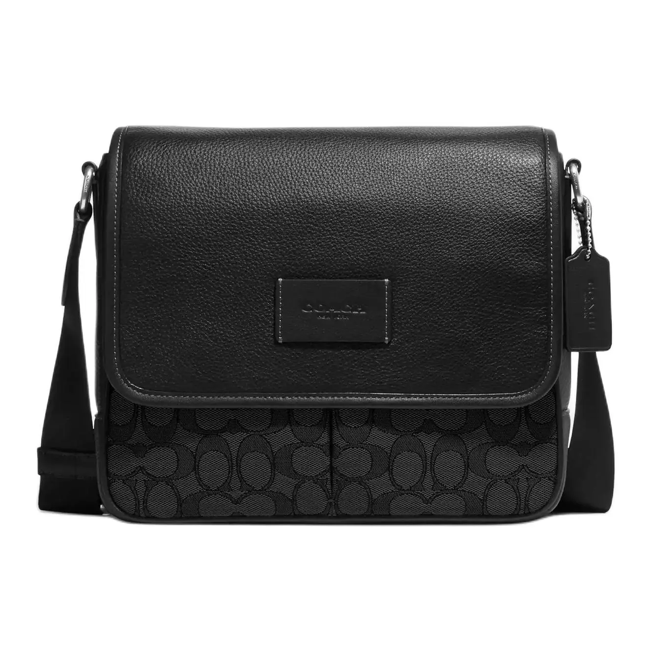 COACH Sprint 25 Signature Jacquard Pebbled Leather and Smooth Calfskin Crossbody Bag for Women, Black