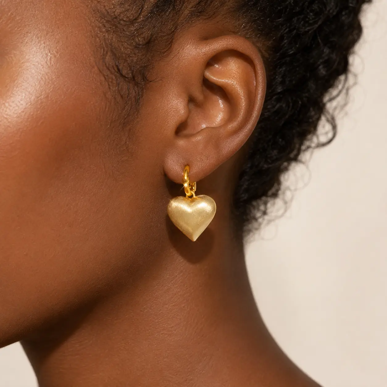 14K Gold Plated Heart Hoop Earrings for Women, Brushed Matte Heart Dangle Earrings, Minimalist Love Charm Drop Earrings, Lightweight Everyday Jewelry