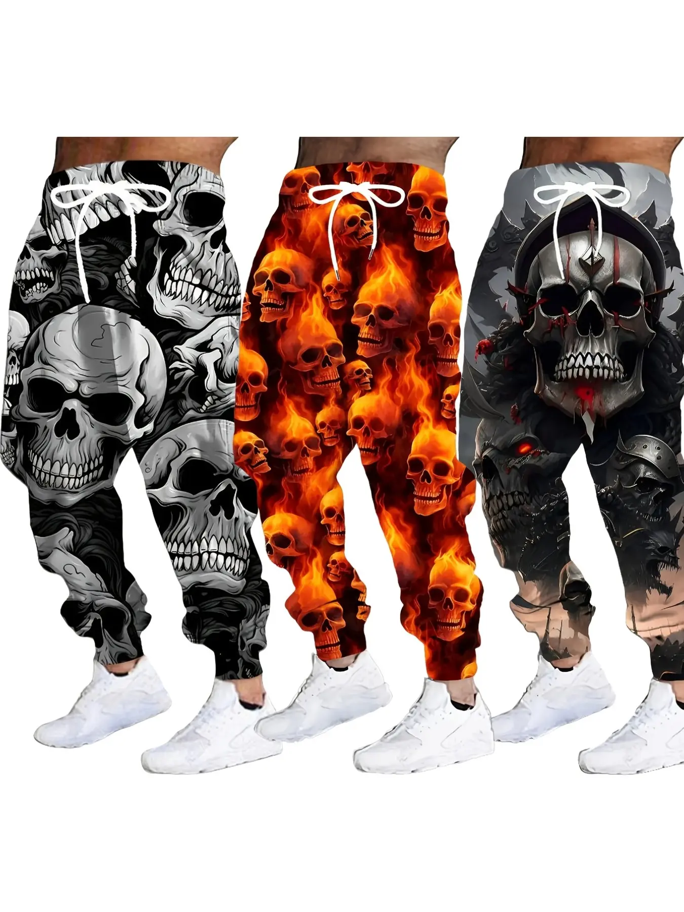 3D Skull Warrior Pattern Sweatpants, Casual Ankle-Length Fitted Pants, All-Seasons Unlined Long Pajama Bottoms for Daily Wear