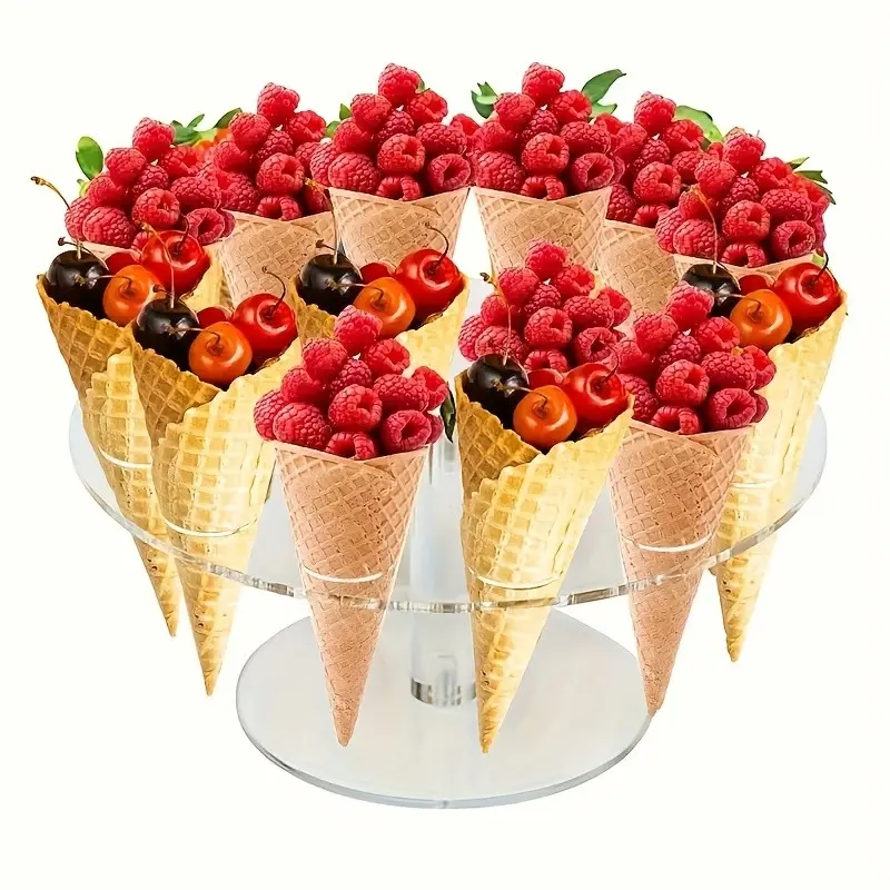 16-Piece Acrylic Cone Holder, Ice Cream Sundae Display Rack, Multi-Use Plastic Party Dessert Stand for Waffles, Sushi Rolls, Popcorn Cones, Party, Wedding & Event Decor