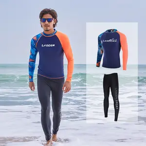Men Sun Protection Split Swim Outfit Long Sleeve Top Surf Shorts Quick Dry Summer Diving Swimwear