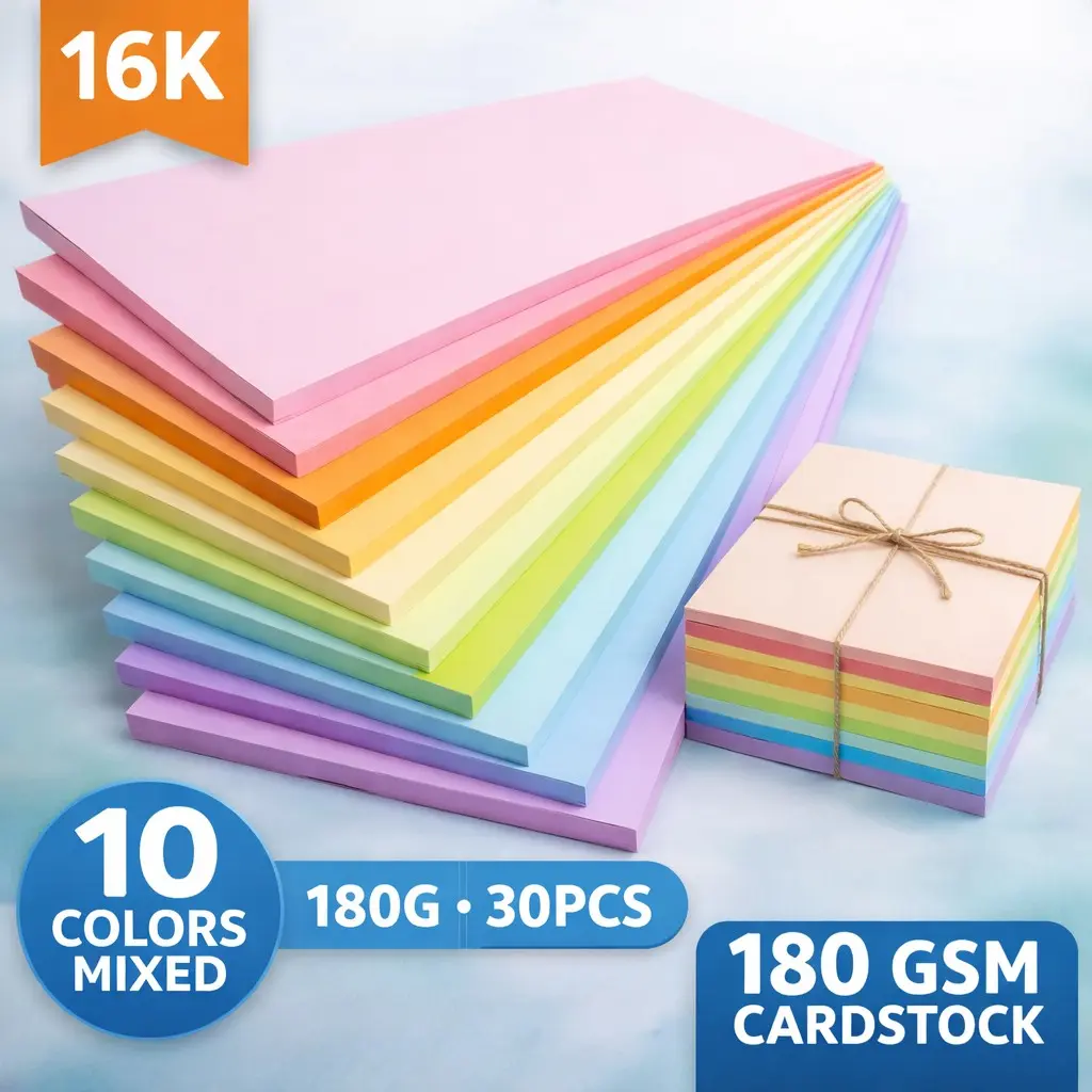 16k Macaron Color Cardstock, 10 Colors Mixed Pack, 30 Sheets 180g, Ideal for DIY Crafts, Holiday Decorations, Creative Paper Cutting, Card Making Supplies, Scrapbook Paper