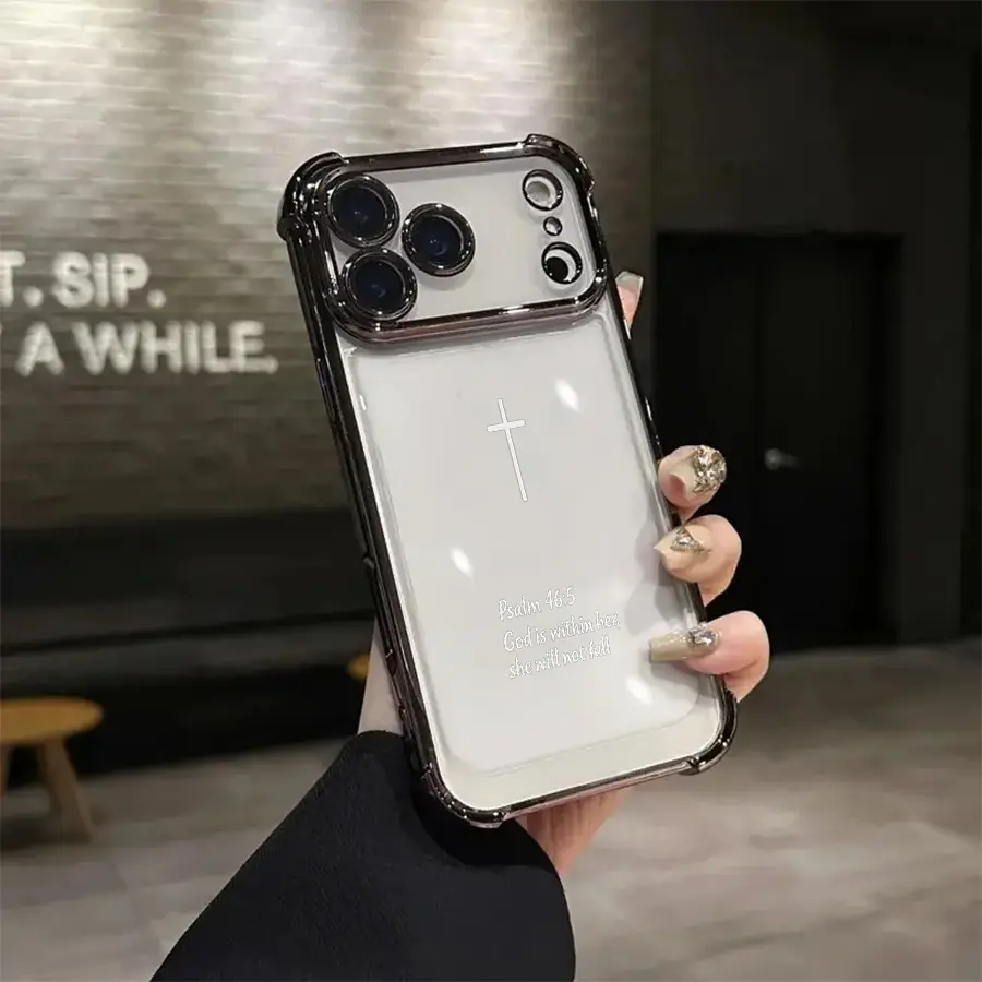Psalm 46:5 Faith Cross Silicone Cellphone Case - Skin-Friendly, Anti-Slip, Shockproof, Dustproof Protective Cover with Lens Protector for iPhone Devices (18 Pro Max,17 Air,16 Pro,15,14 Plus,13 Pro Max,12,11) | Handheld Electronics Accessories & Casing