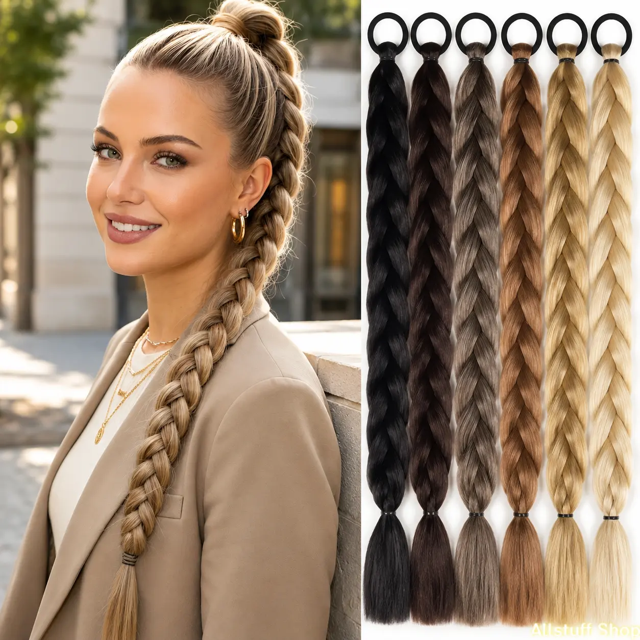 Women's Long Synthetic Hair Braided Ponytail Extension - Pre-Braided Synthetic Extensions Hair with Heat-Resistant Elastic Band, Braided Design for Daily Wear, Party Festivals (Sports & Outdoor Use)