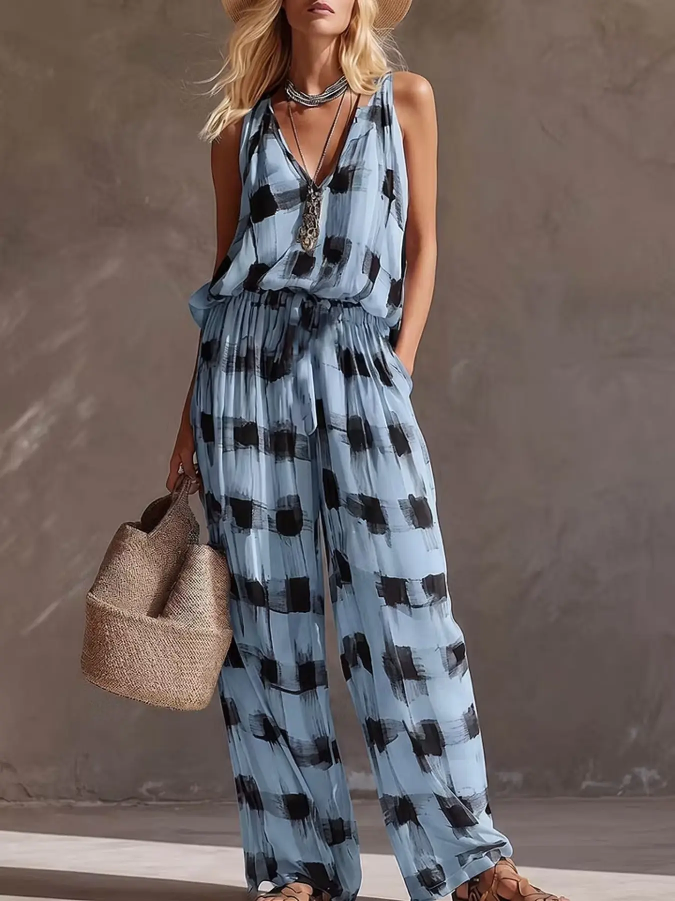 2026 Creative Summer/autumn Style Women’s Linen Sleeveless Print Casual Ensemble, Fashionable Linen for Warm Weather, Comfortable & Stylish Design