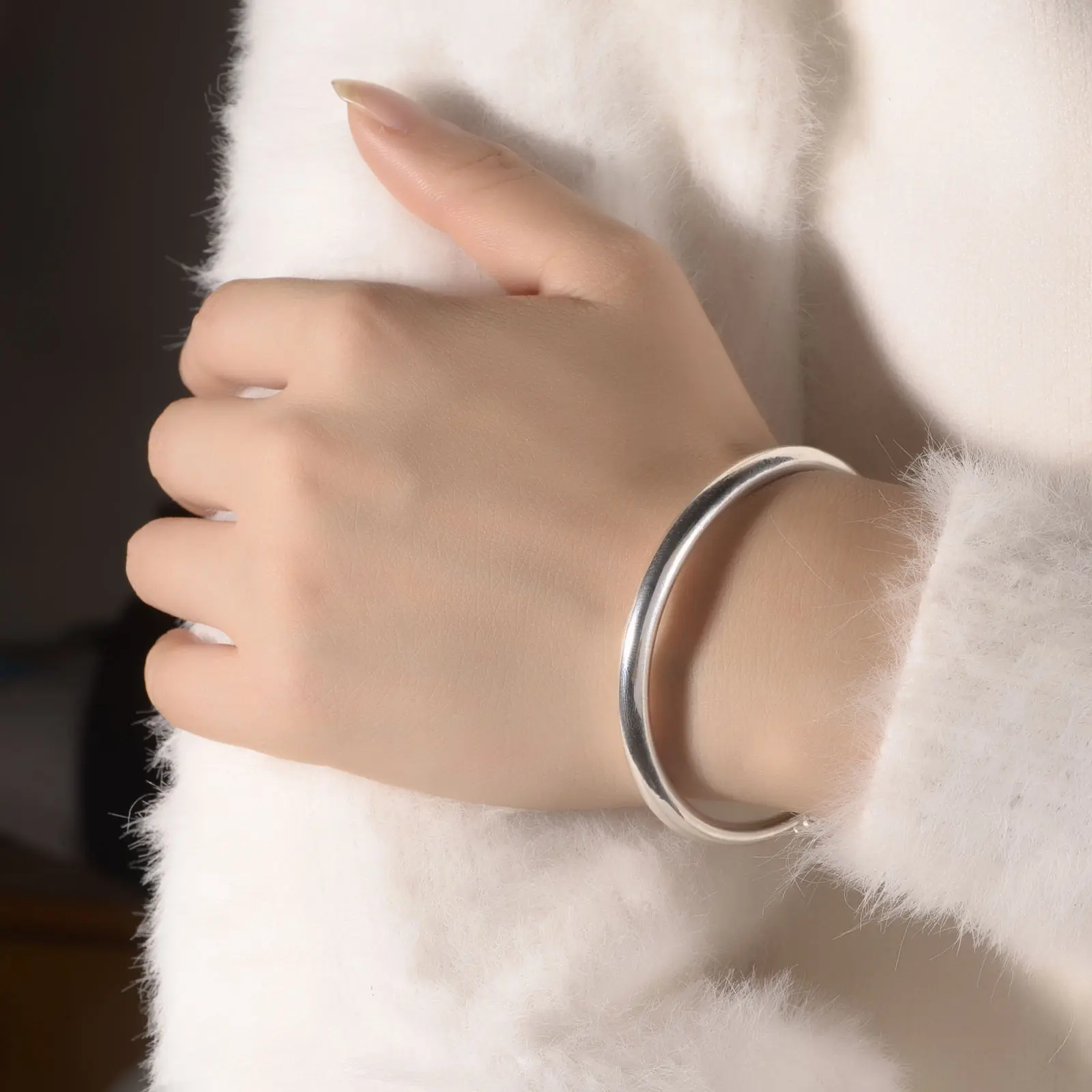 Adjustable 999 Grade Sterling Silver Bangle for Adult and Child Set Cuff Certificated Jewelry Adjustable Sizes Wire Bangle Shiny Polished Silver Women's Bangles Chinese Style Cuff Bangle Fine Jewelry with Gift Box