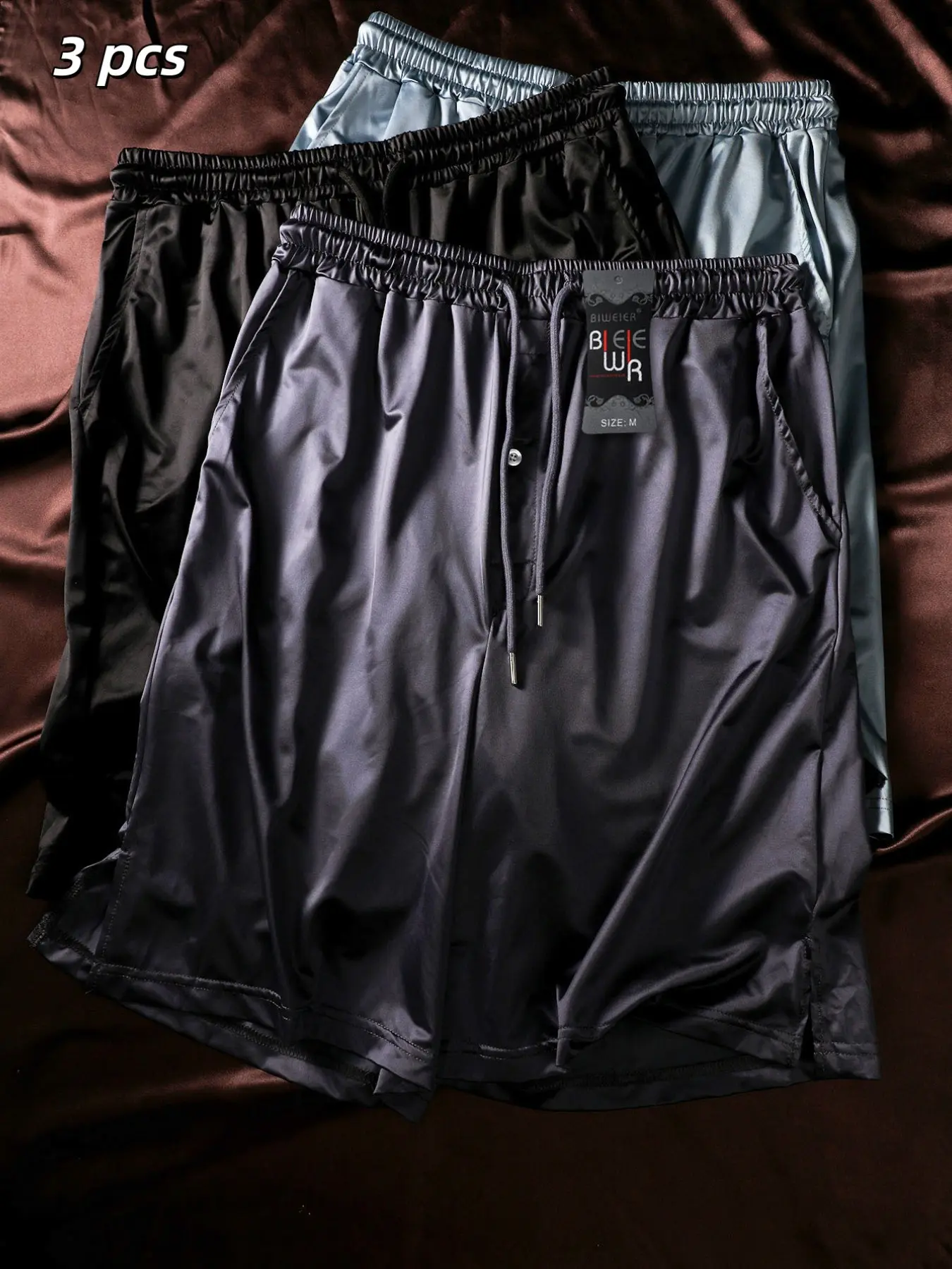 Biweier Luxury Satin Sleep Pants, Silky Ice Silk Breathable Velvet Pajama Shorts, Drawstring Pocket Lounge Wear, Comfortable Home & Vacation