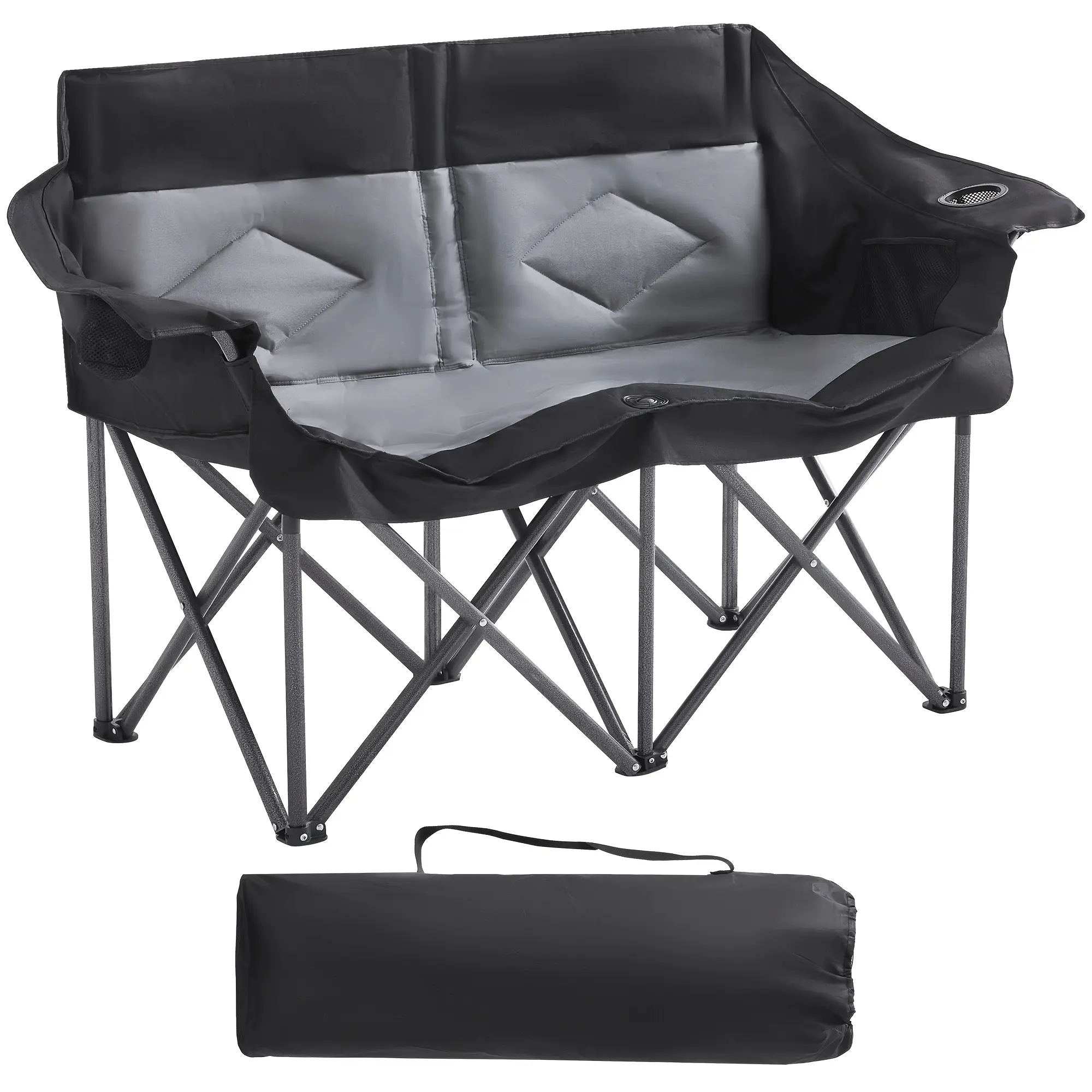 Foldable Double Camping Chair, Heavy Duty 800 LBS Capacity Loveseat with 2 Cup Holders And Side Pocket for Outdoor Camping, Picnic, Beach, Backyard