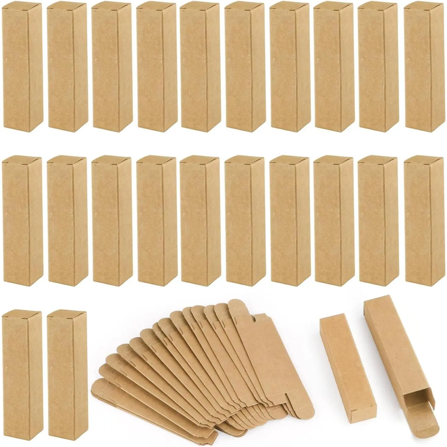 100 Pack 0.78 * 0.78 * 3.34 inch  Paper Lipstick Box Rectangle Lip Balm  Boxes  Oil Bottle Packaging Organzier for Makeup Sample Tube Storage DIY Gifts - Brown