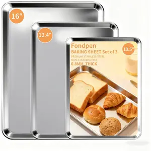 Set of 3 Stainless Steel Baking Sheet Pans Cookie Sheets, 10.5/12.4/16 Inch, Thicker Firmer Non-stick Non-toxic Heavy Duty Easy Clean Dishwasher Safe