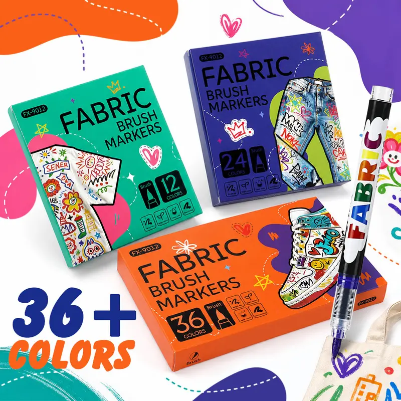 12/24/36 Colors Fabric Brush Markers, Flexible Brush Tips, Vibrant Quick-Drying Ink with Great Coverage, Fabric Paint Markers for T-Shirts, Denim, Canvas Bags, Shoes, Textile Art Creation