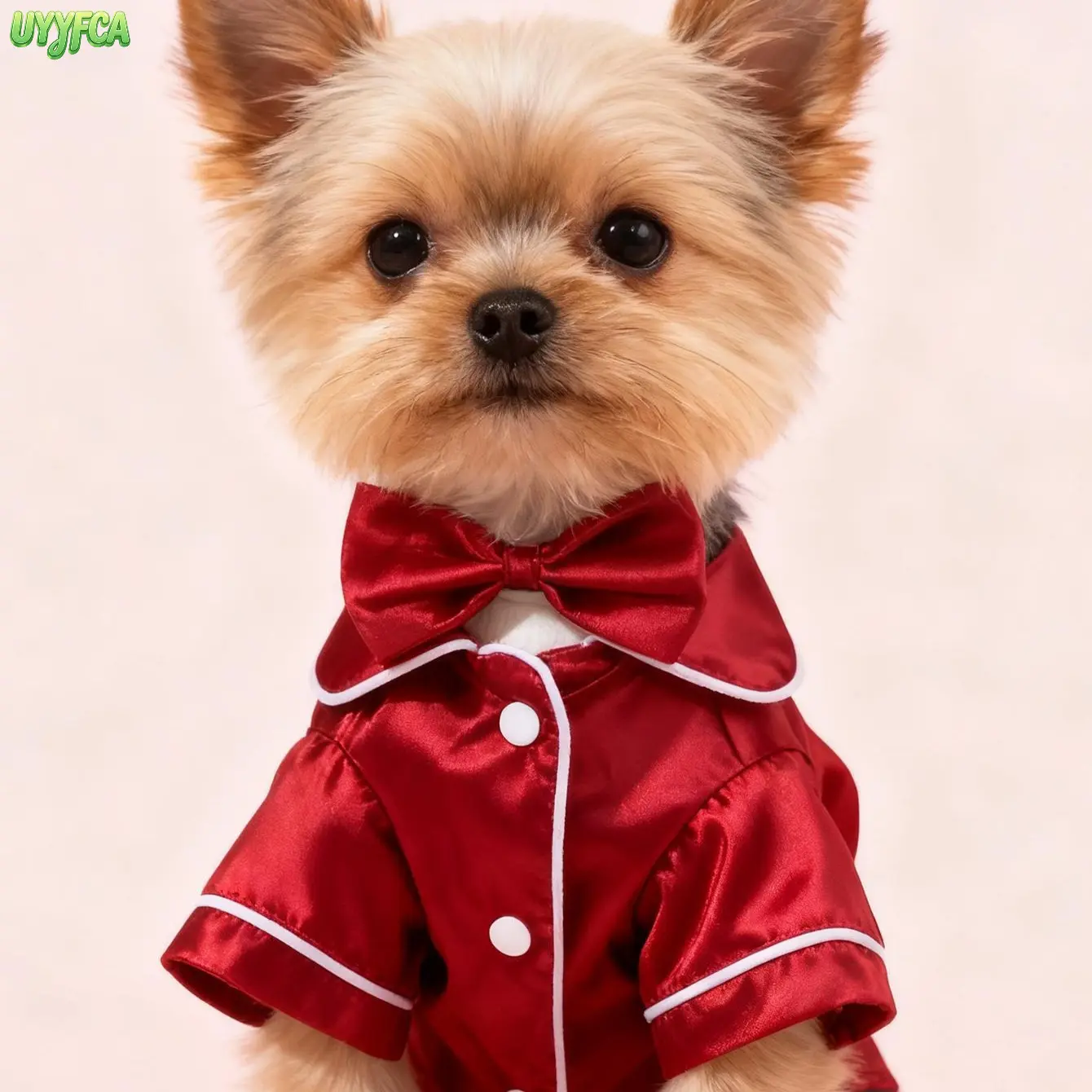 Cute Soft Silk Pet Pajama Set with Bow Headband, Trimmed Button Down Soft Sleepwear For Small Breed Dogs Cats,Easy-Wear Outfit, Wrinkle Resistant Gentle Fabric Pet Apparel For Indoor Rest Pet Photoshoot Holiday Themed Styling for Comfortable Nights