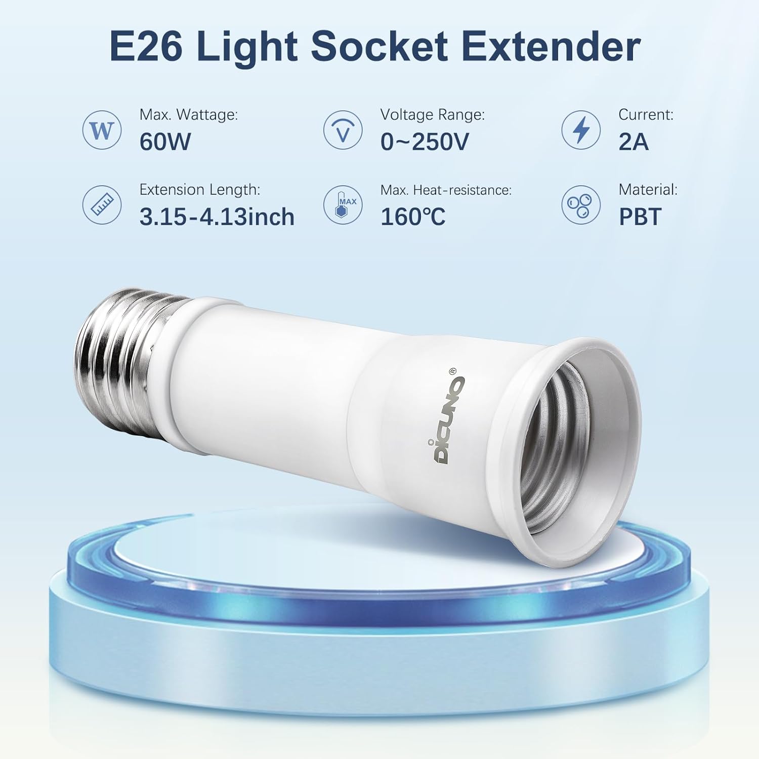 E26 3.15-4.13Inch/8-10.5CM Extension Flexible Socket Extender Adapter, E26 Edison Screw Converter, Light Socket Extender, Lamp Bulb Extension, 6-Pack