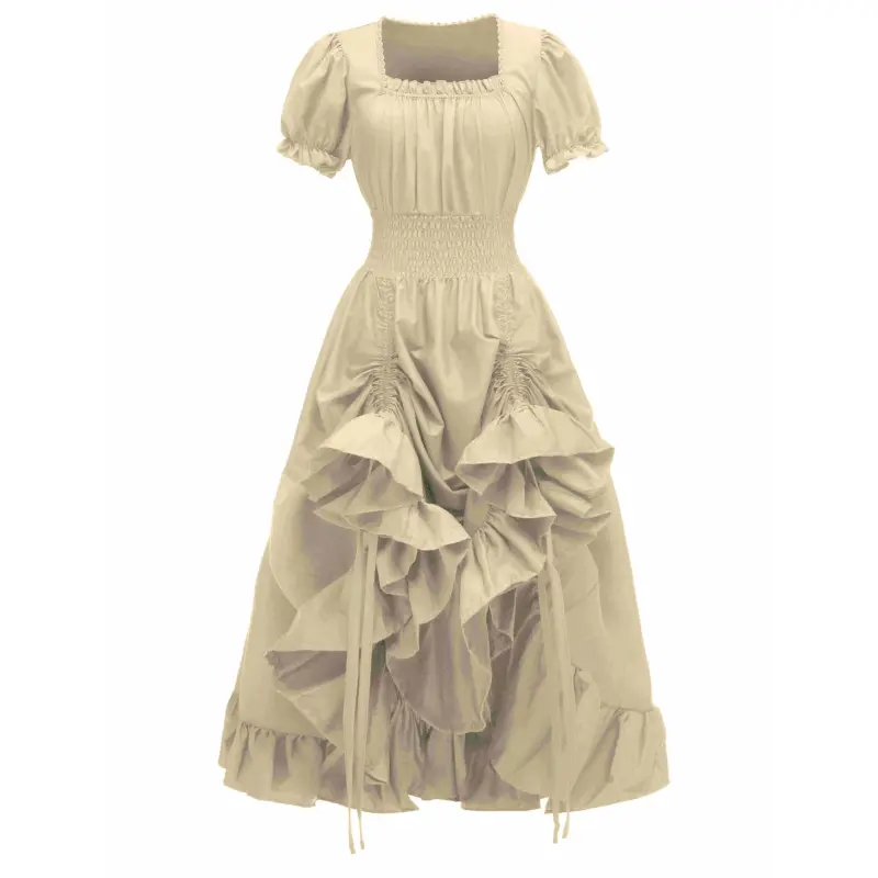 [Vintage Renaissance Dress] Vintage Renaissance Victorian Pastoral Dress |       Square Neck Short Sleeve Cosplay Dress Casual Fabric