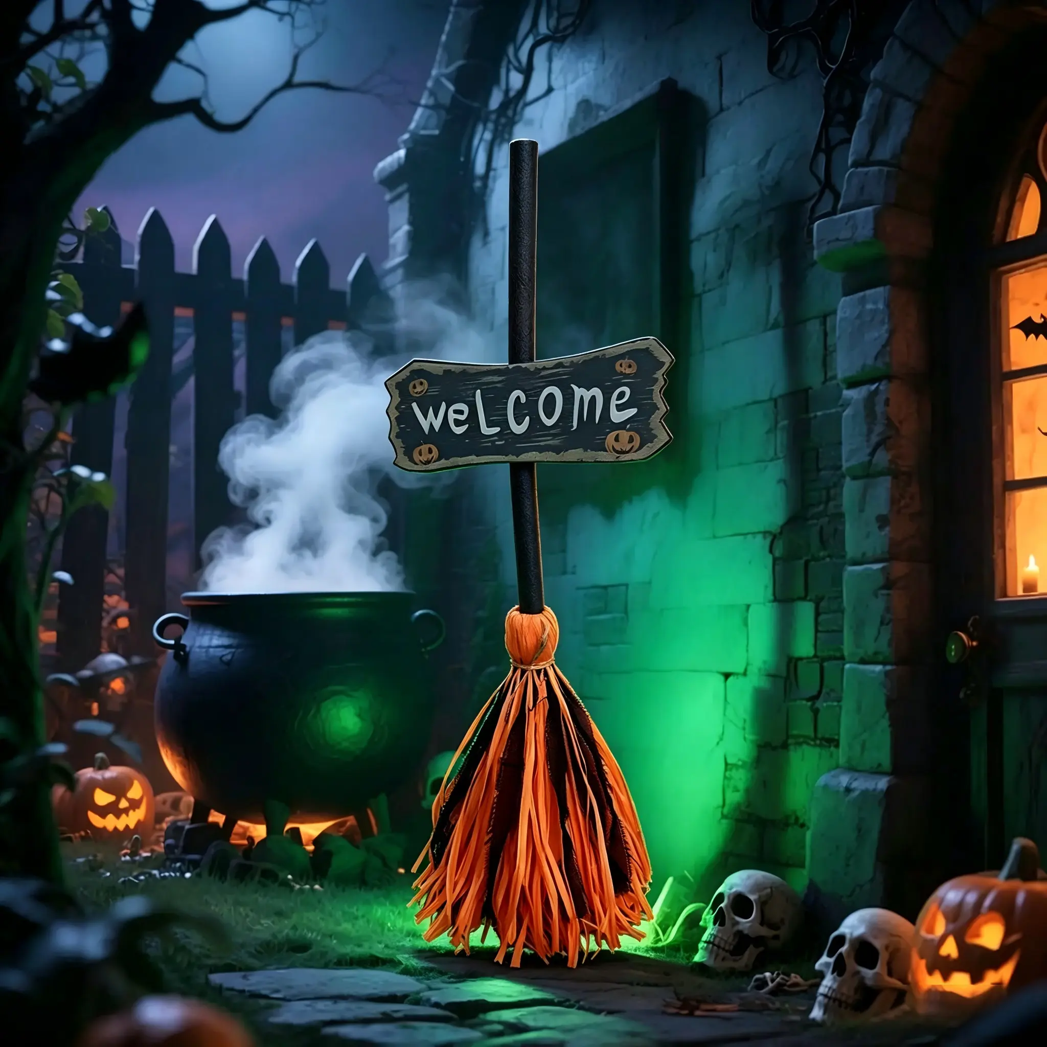 Halloween Witch Broom Light, Sound-Activated LED Broom, 35-Inch Dynamic Broom with LED Lights, Horror Style, Indoor Outdoor Decor, Glowing Party Accessory