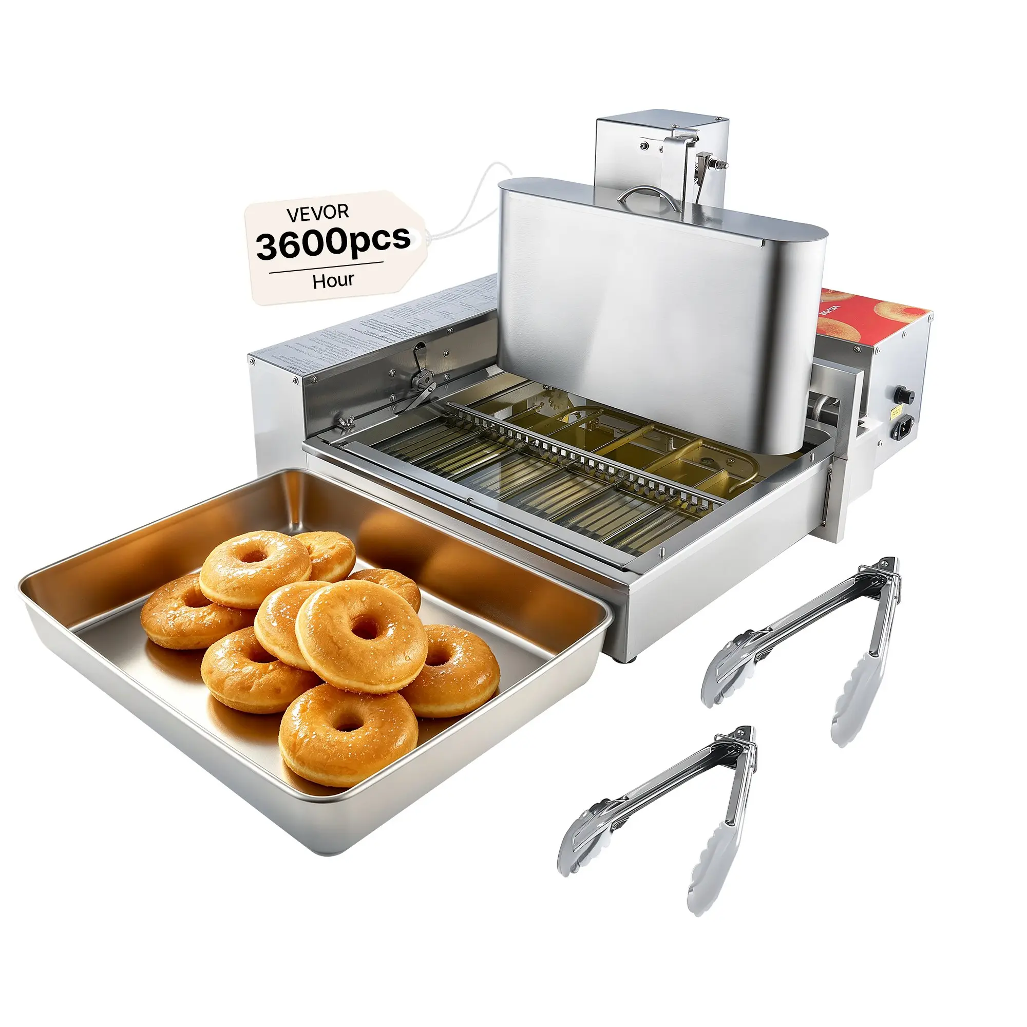 【toolupgrade】VEVOR Commercial Automatic Donut Machine for Commercial Users, 6-Row Making Equipment, 360 Pieces Per Hour Electric High-Power Donut Frying Auto Fryer, Stainless Steel with Intelligent Control