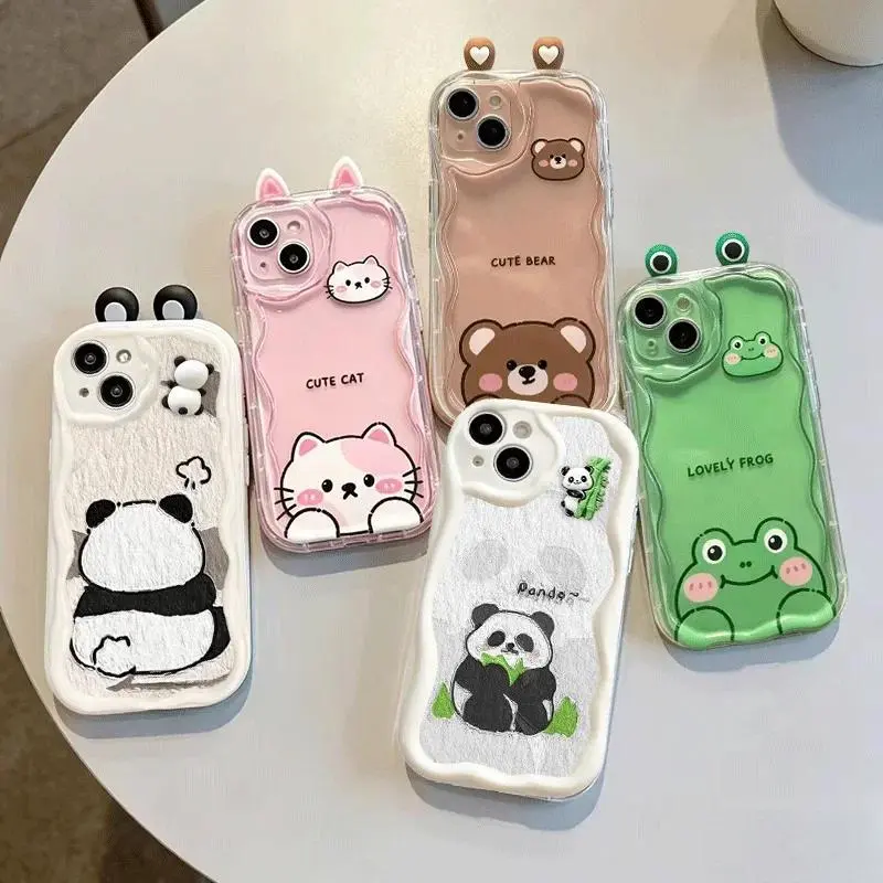 Pink Cat Cute Pand Bear 3D Ears Casing For Xiaomi Redmi A5 12 12C Note 15 14 13 12 11 10 Pro 10 10S 10C 4G 5G Cartoon Soft Case ip one 17 promax