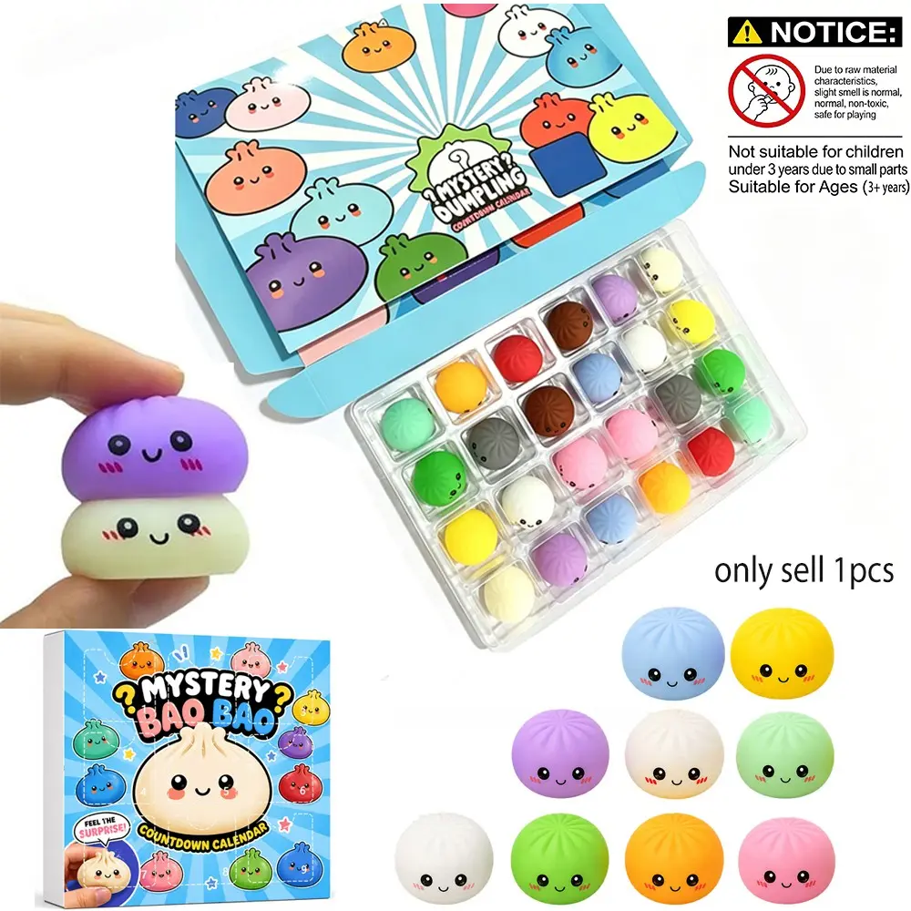 Dumpling Squishy Pack 9PCS/24PCS Squishy Dumpling Mystery Advent Countdown Calendar Stress Relief Sensory Fidget Toys for Anxiety Relief Hand Relax Birthday Gifts