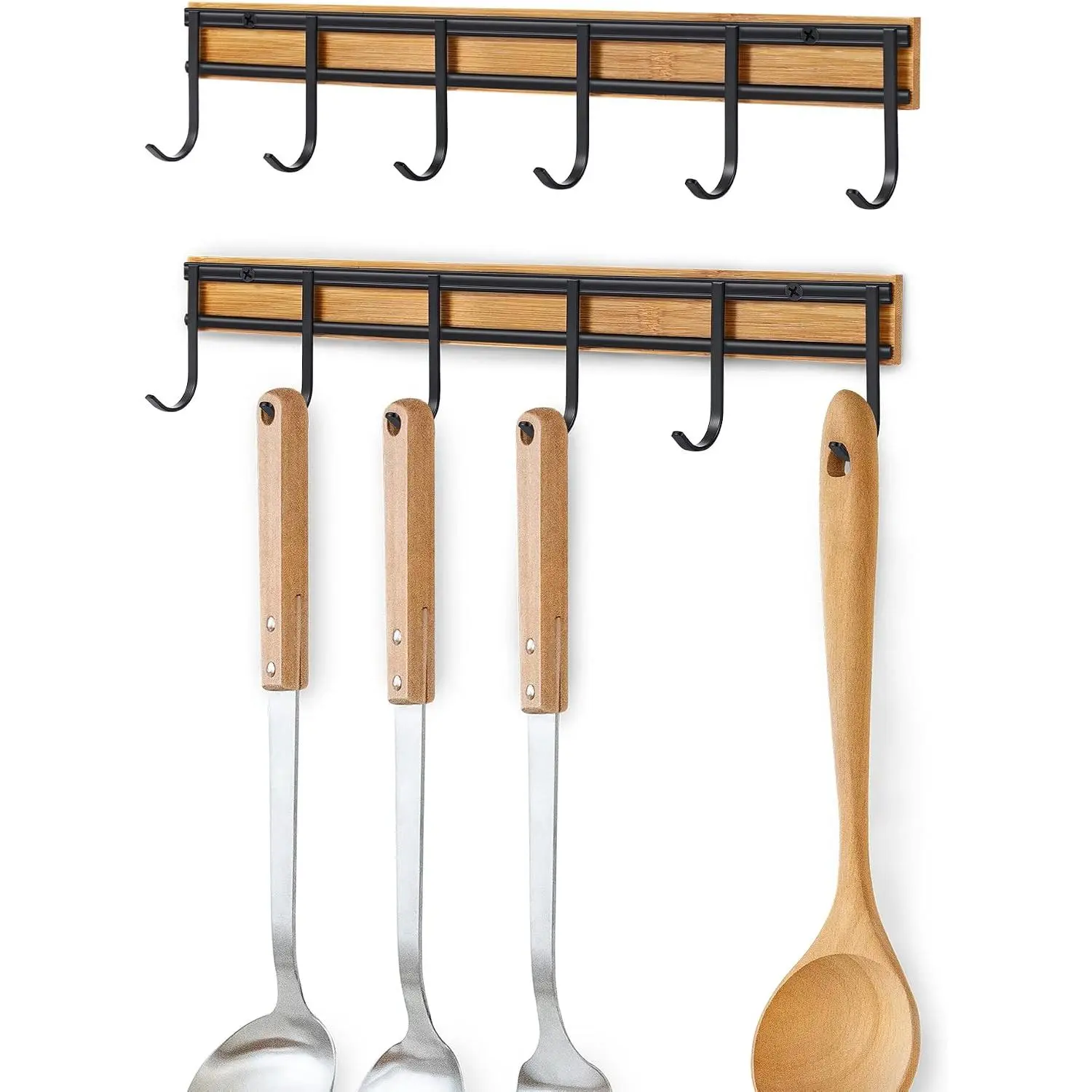 Kitchen Utensil Hanger, 2 Set Wall Mount Kitchen Hooks for  Utensils | 15.2'' Organizer Rack; Heavy Duty, 6 Hooks; Stylish and Well Made; Easy Installation, Space-saving
