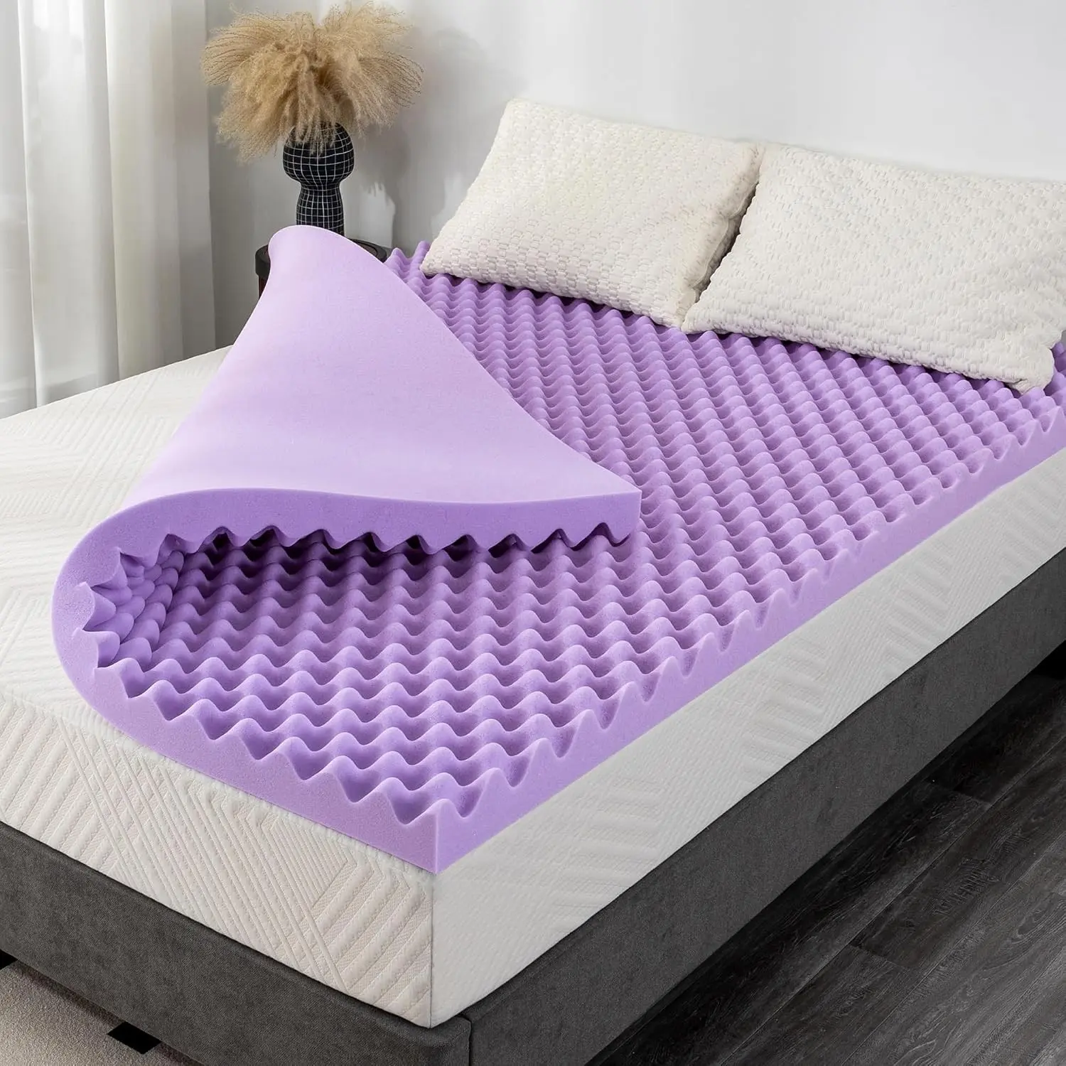 3 Inch Egg Crate Full Memory Foam Mattress Topper, Lavender Scent Gel Infused Foam Mattress Topper for Pressure Relief, CertiPUR-US Certified Full Bed Topper, Purple, 54"×75"